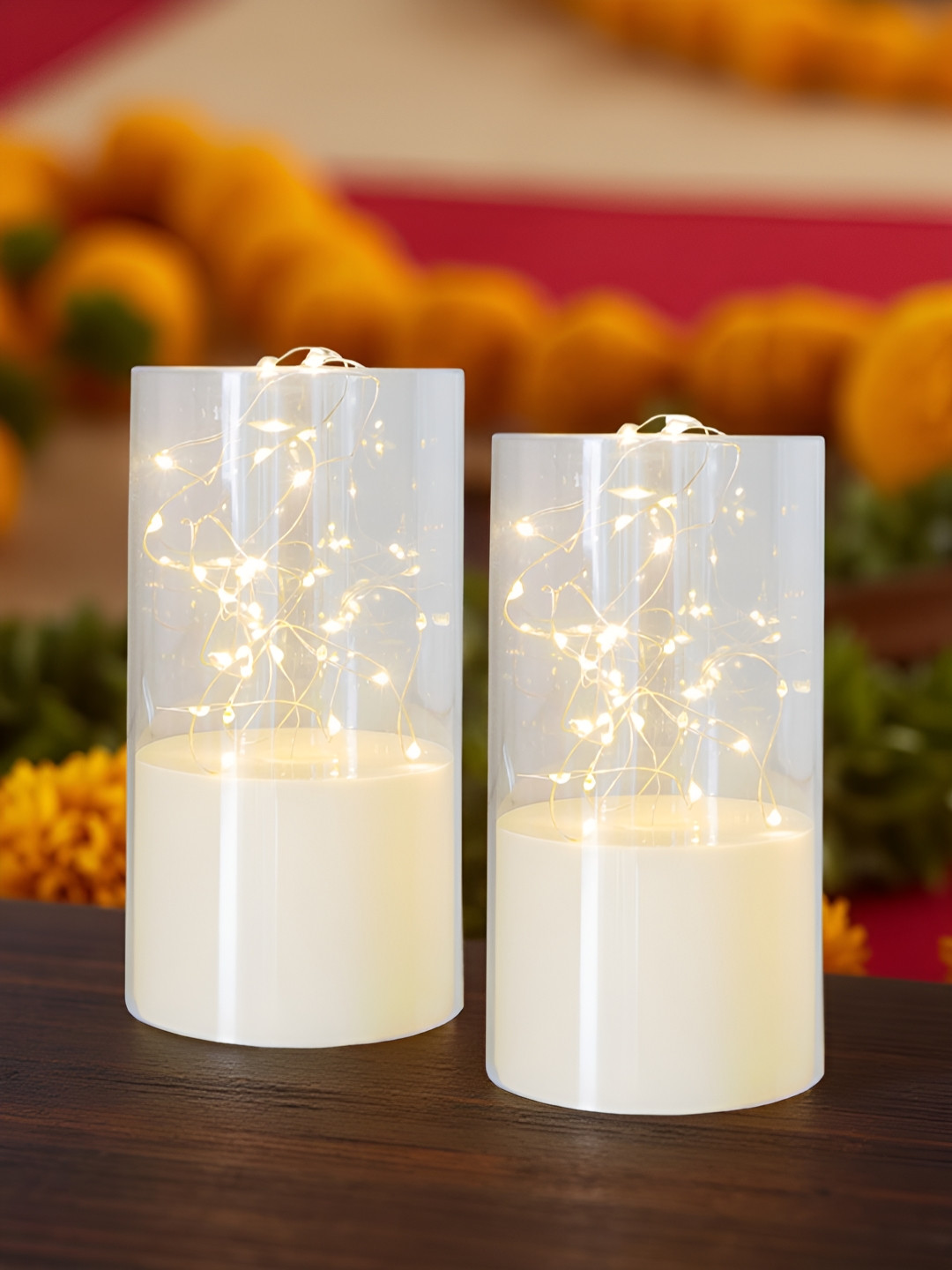 Golden Peacock Set of 2 Transparent Candle Holder