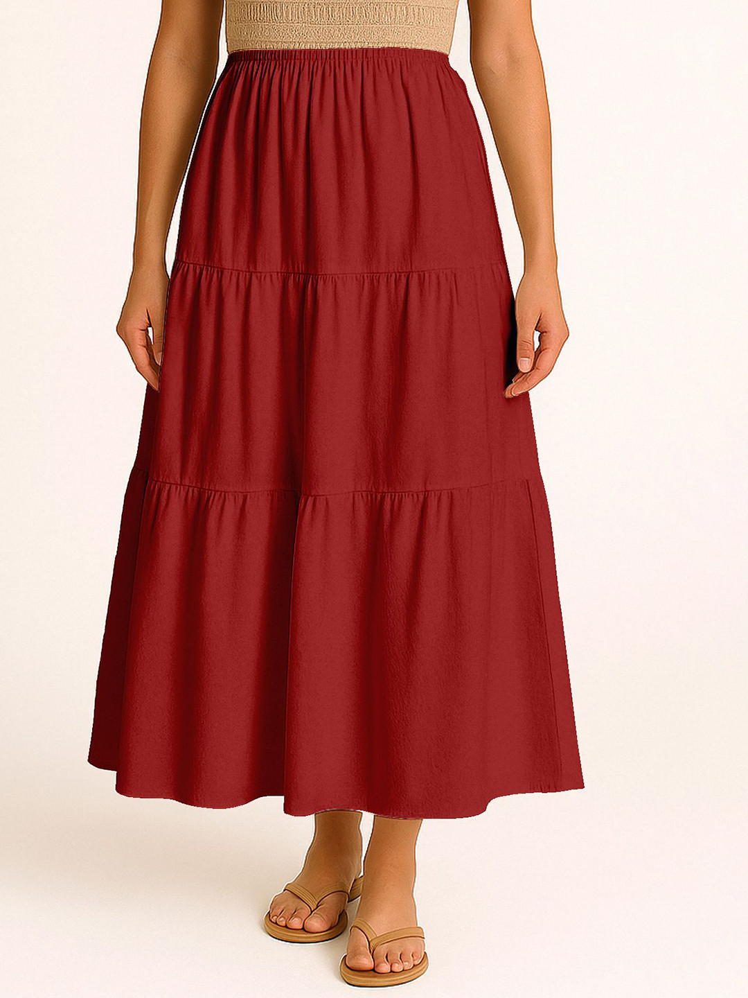 Moomaya Women Flowy Tiered Solid Maxi Skirt