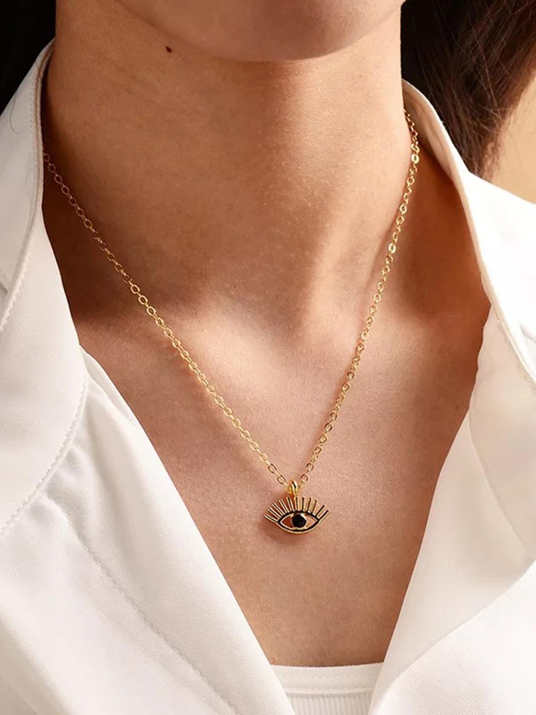 DressBerry Gold-Plated Black Evil Eye Pendant Necklace