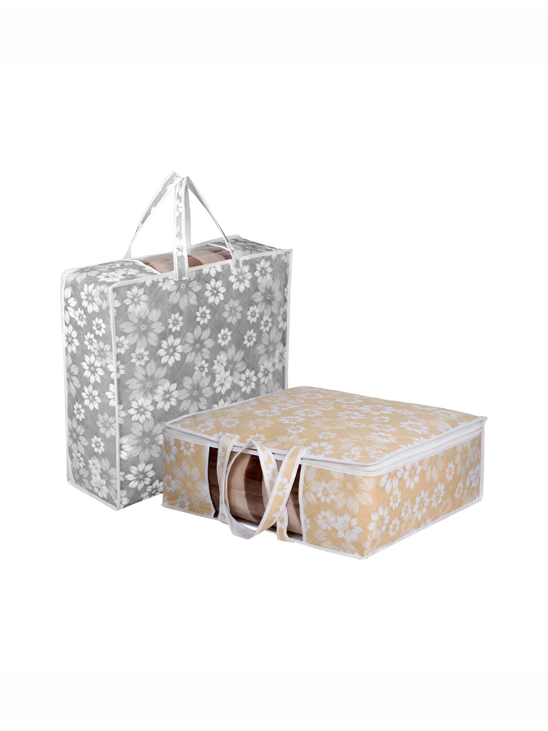 Aura Grey & Peach-Colored 2 Pieces Floral Printed Multi-Utility Organisers