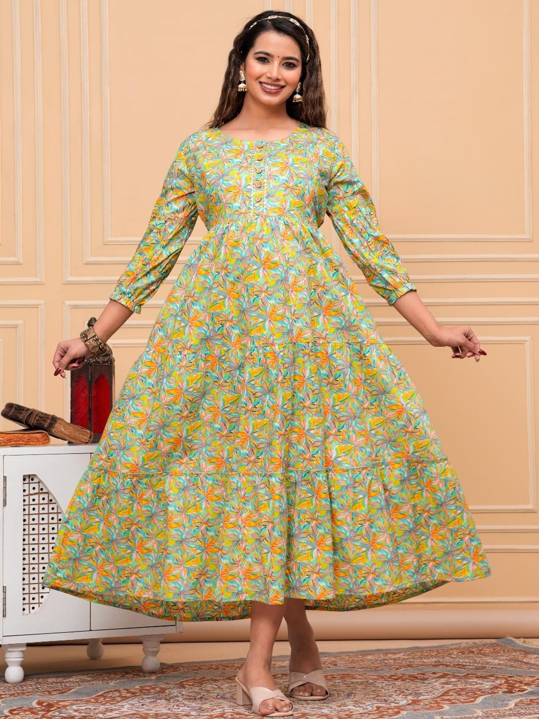 Style Heaven Women Green Floral Printed Pure Cotton Maternity Kurti