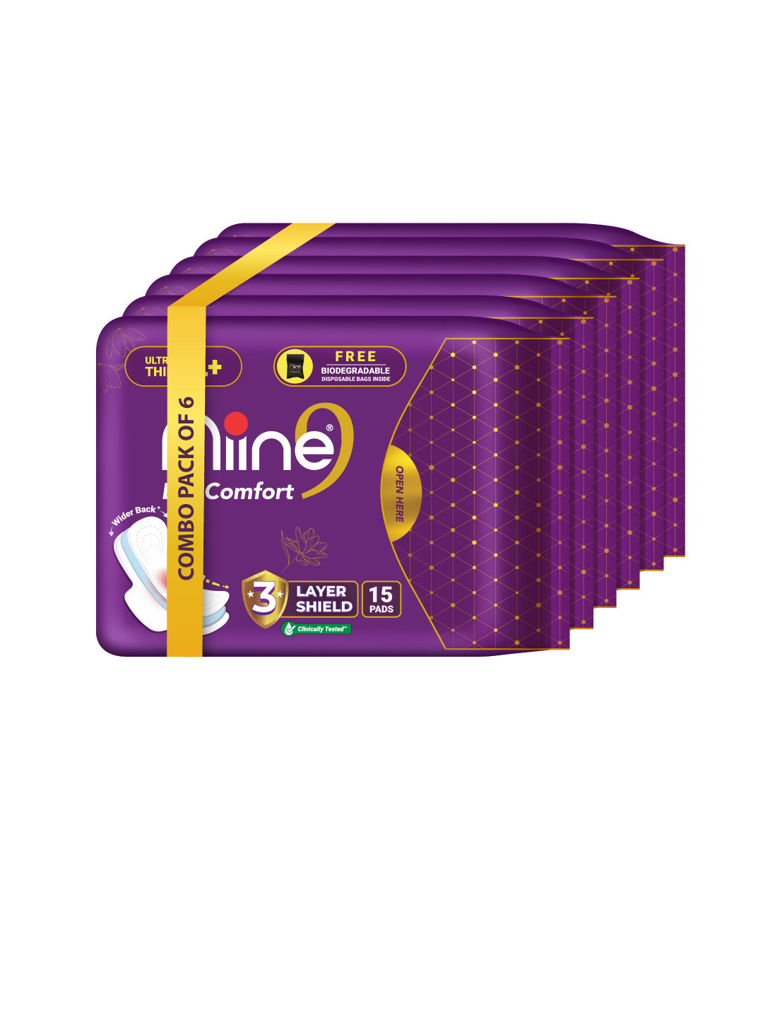 Niine XL+ Dry Comfort Ultra Thin Three Layer Protection With Disposable Bags 90 Pads