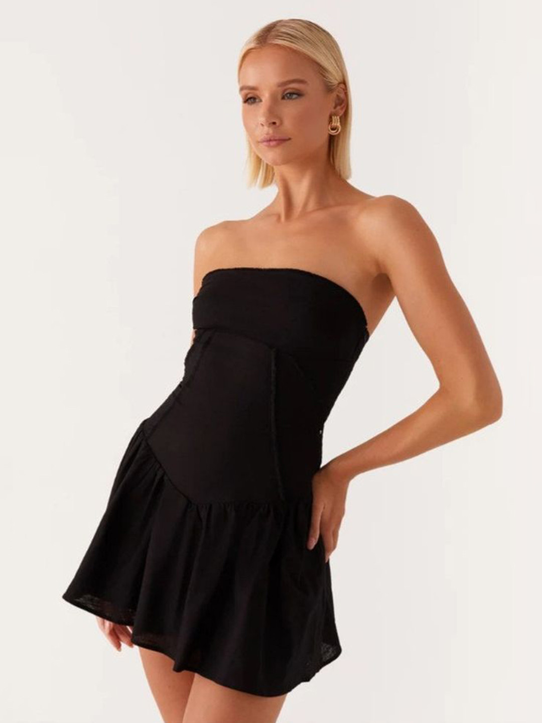 LULU & SKY Women Strapless Lace-up Back Bandeau Mini Dress