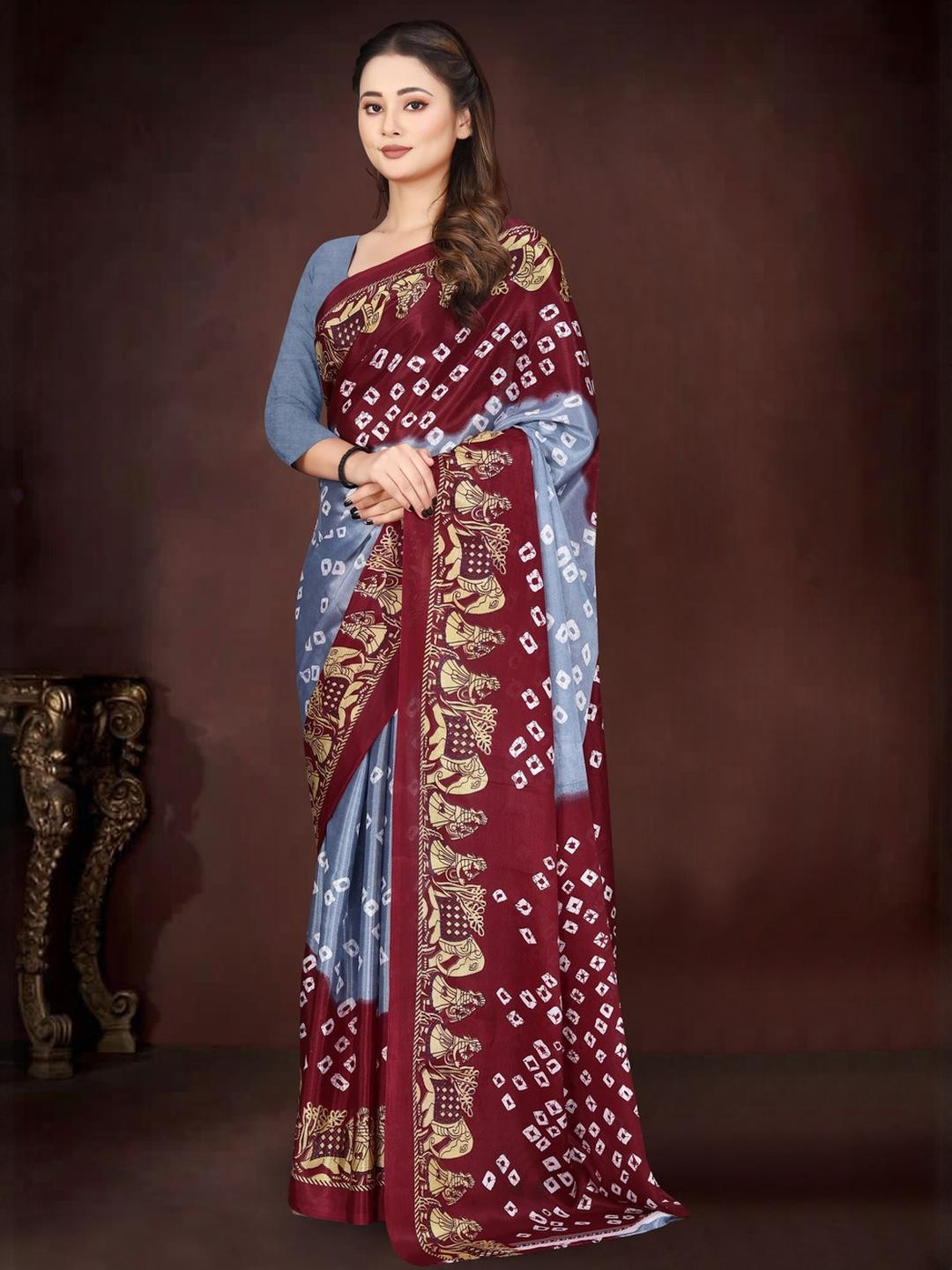 Jihana Fab Grey Poly Chiffon  Sarees
