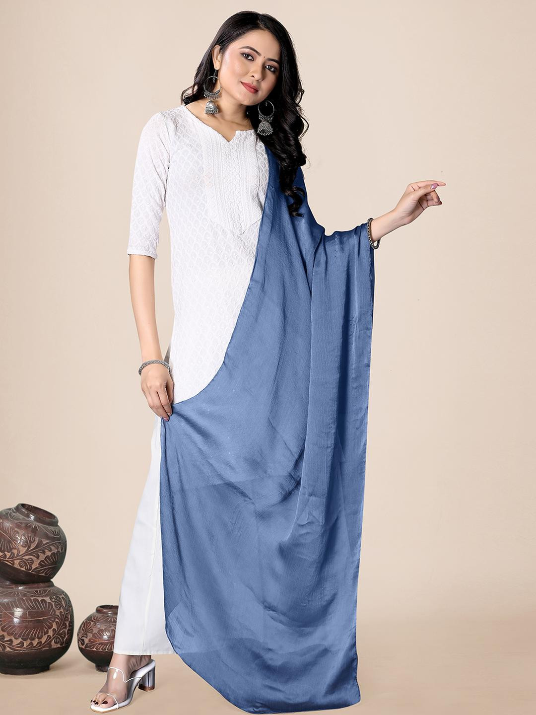 EBADAT Women Satin Teal Scarf