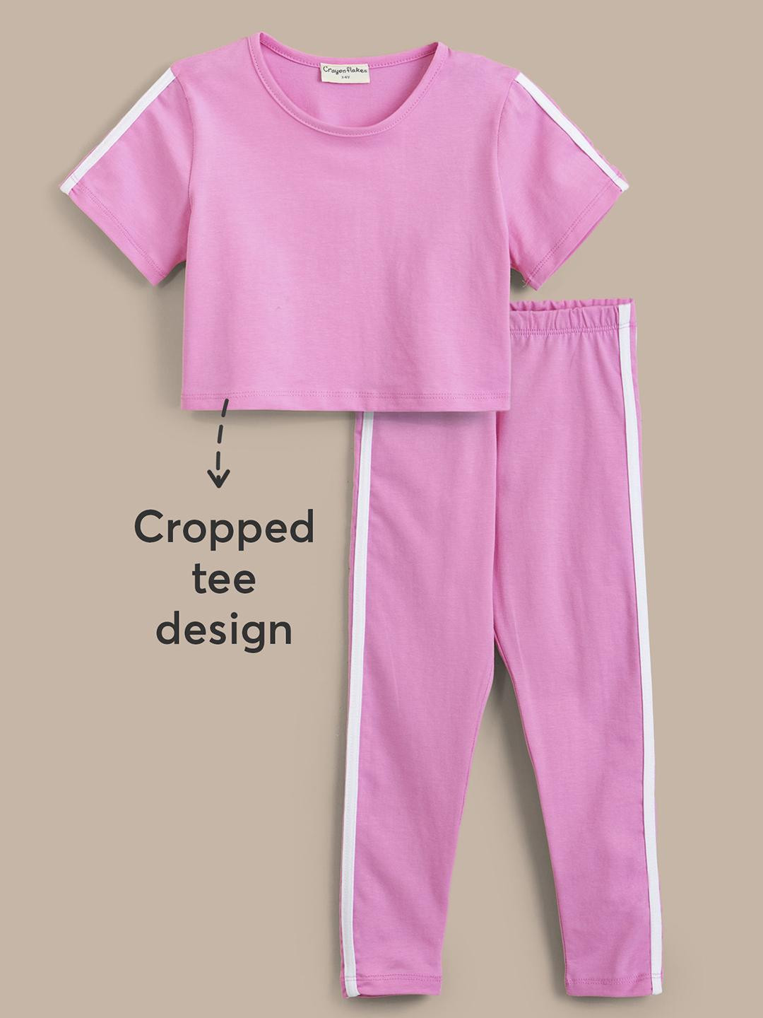 Hopscotch Girls Cropped T-shirt With Tapped Leggings