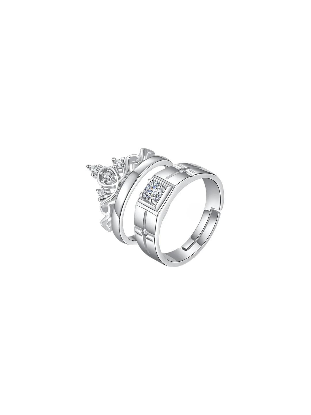 DressBerry Silver Plated Crown Adjustable Couple Rings Set