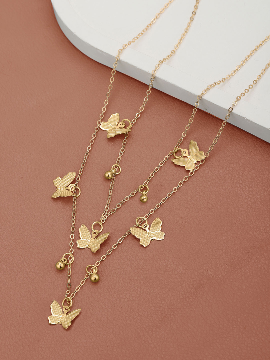 Rose Gold Plated Multiple Butterfly Double Chain Necklace