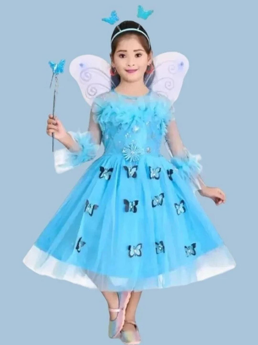 STUMBLE FASHION Girls Floral & Butterfly Embellished Net Fit & Flare Dress