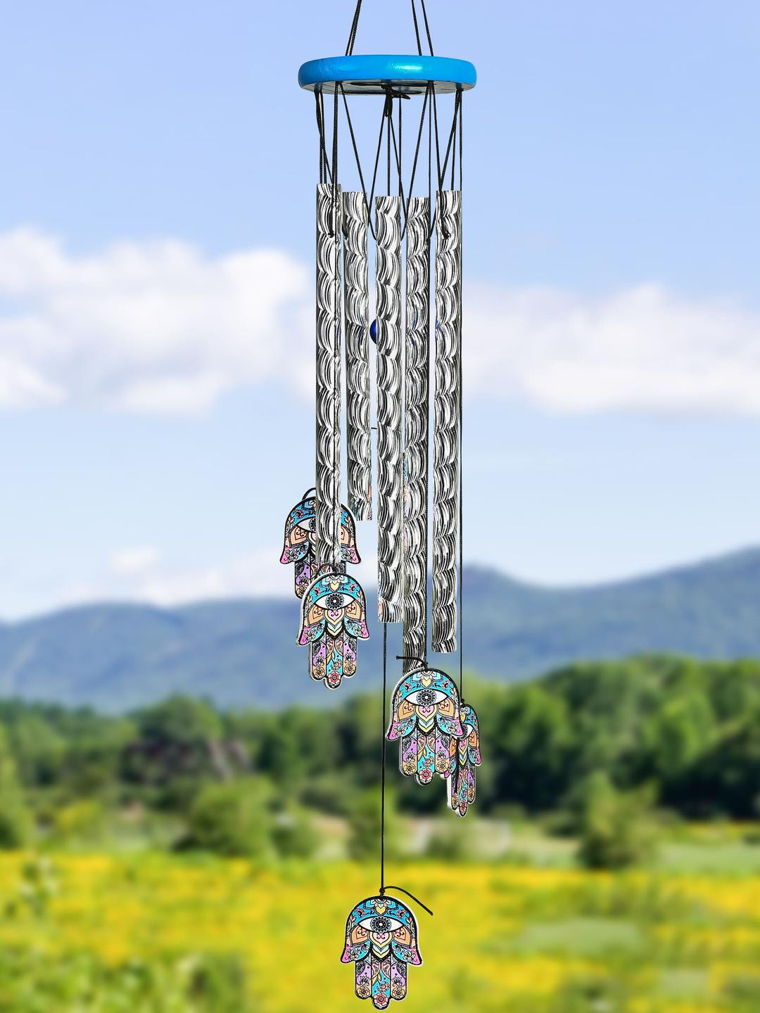 HINDCRAFT Silver-Toned & Blue Evil Eye Wind Chimes