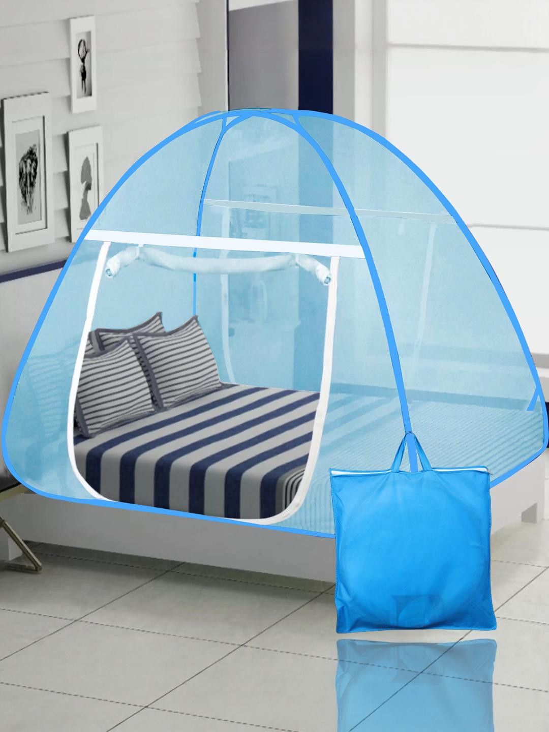 AD-RML Blue & White Double Bed Size Foldable Tent Mosquito Net