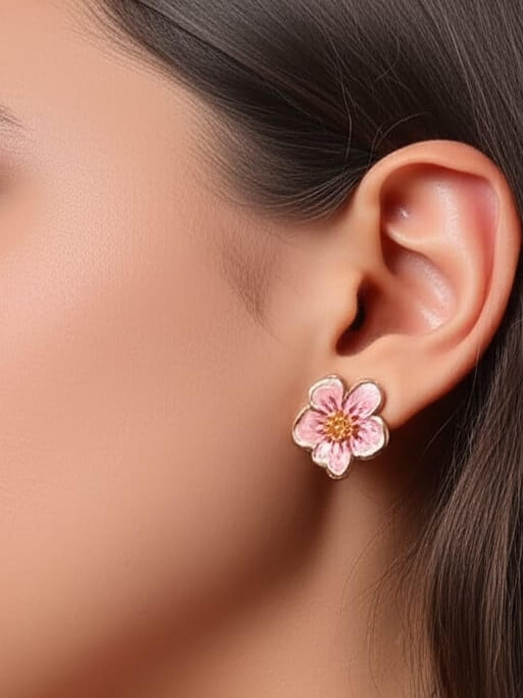 Namaste Jewels Pink Floral Enamel Stud Earring