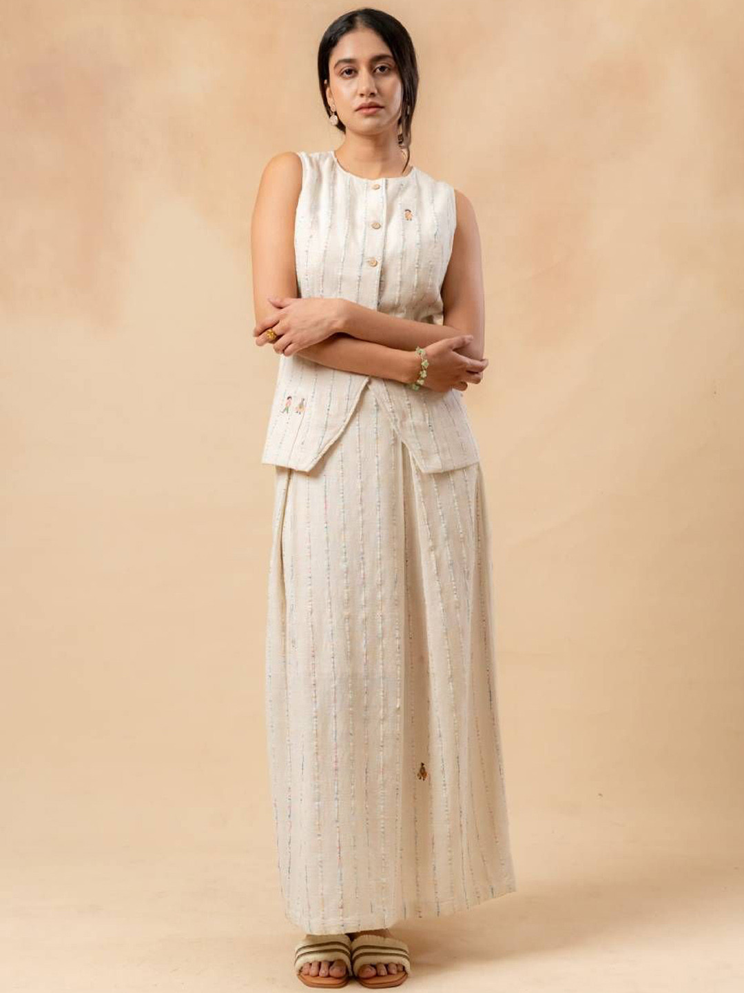 Doodlage Margret Striped Self Design Pure Cotton A-Line Maxi Skirt