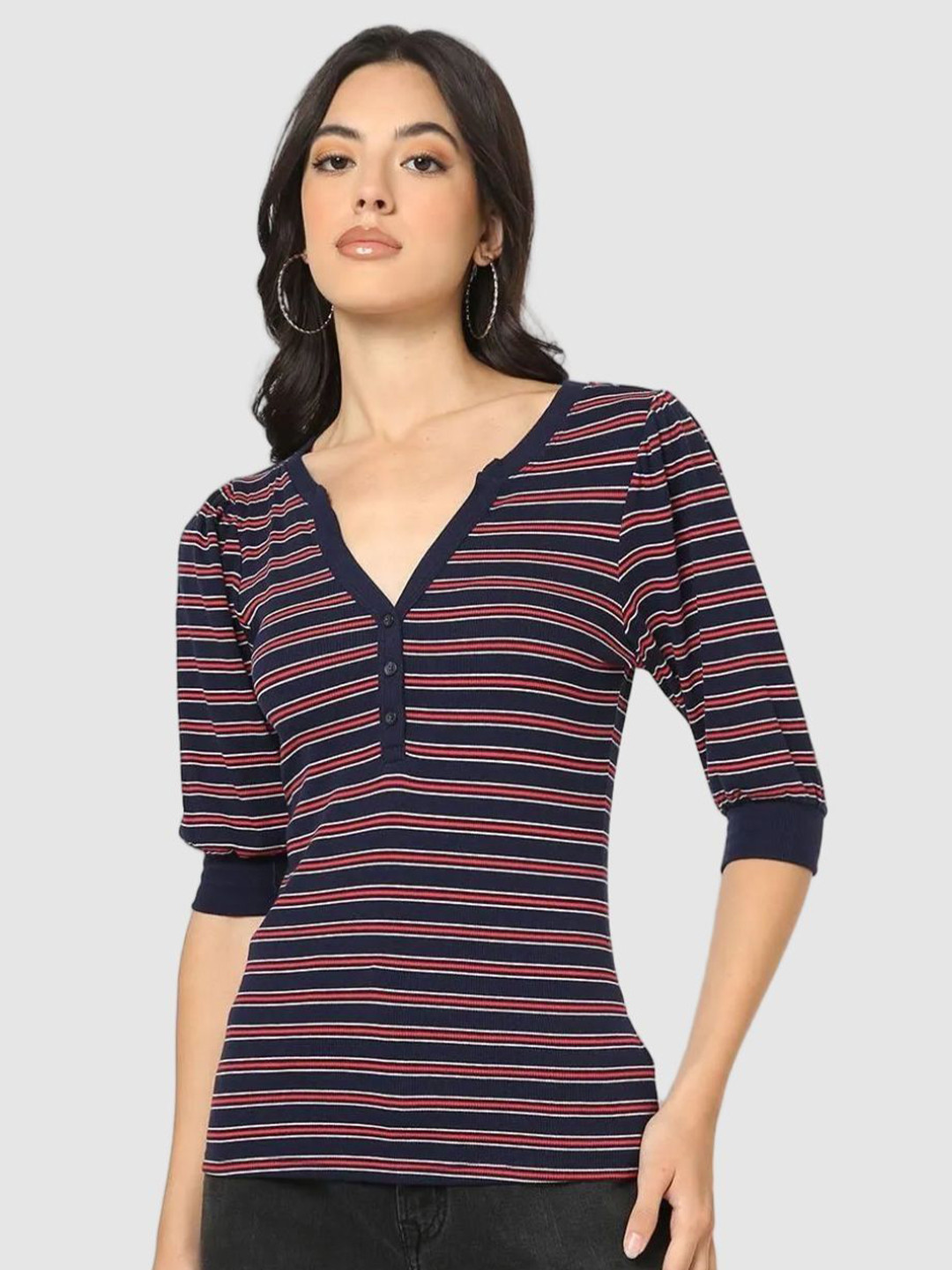 GAP Striped Henley Elbow Sleeves Top