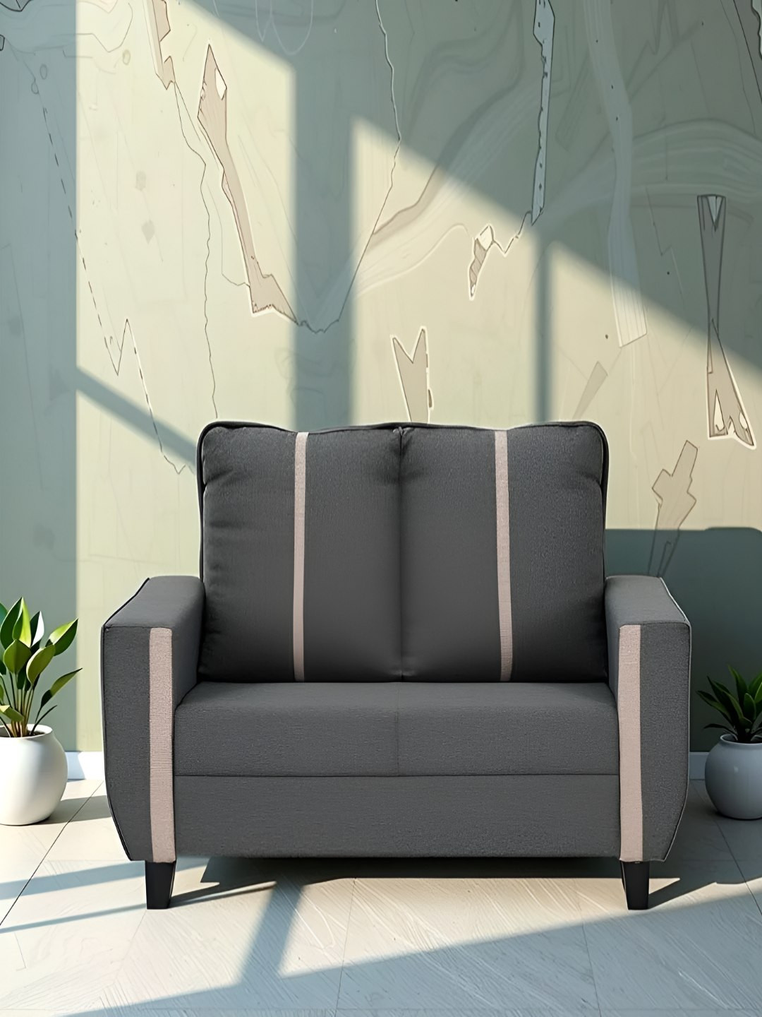 Royaloak Rily Grey & Pink 2-Seater Fabric Sofa