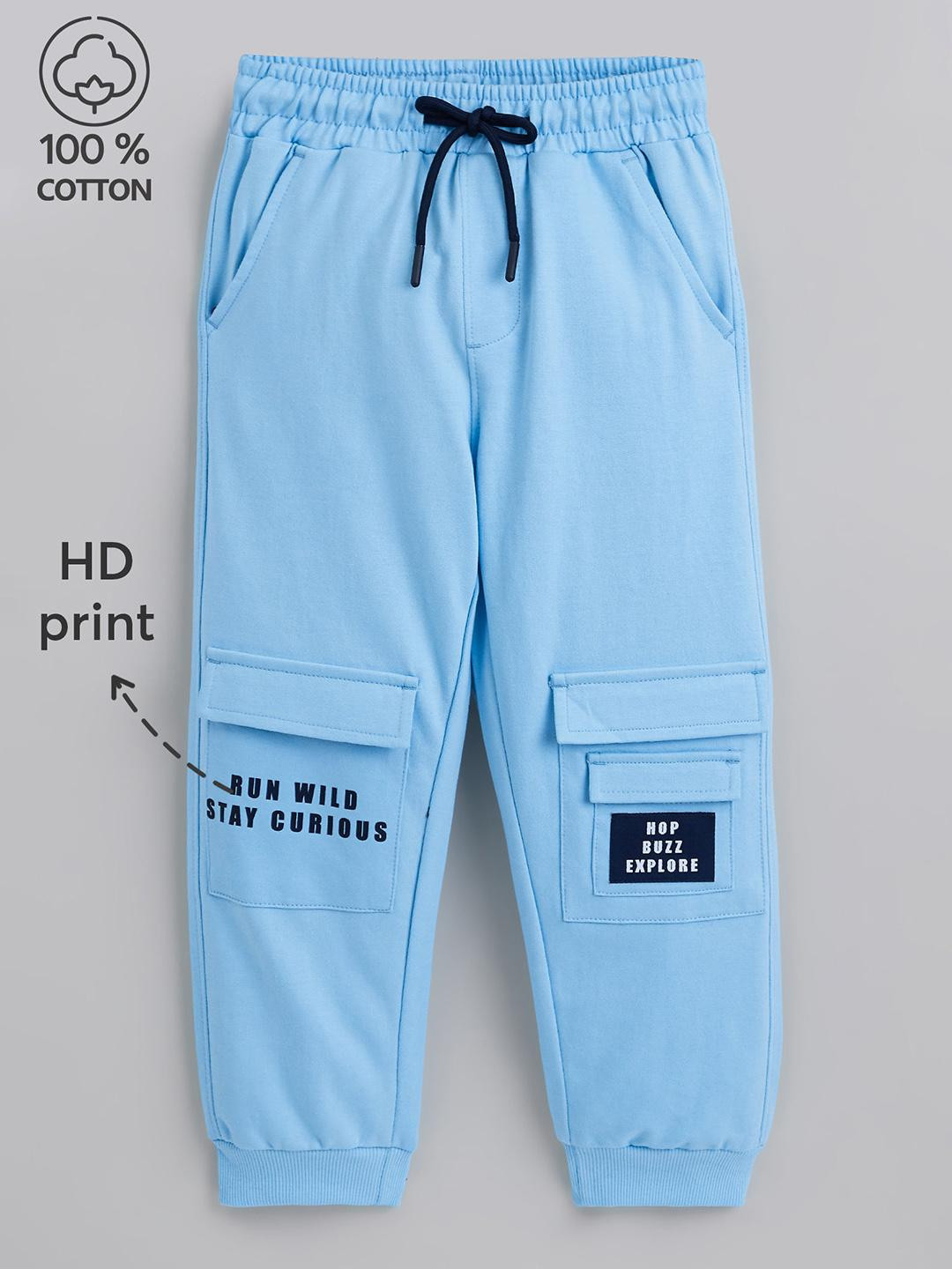 Hopscotch Kids Blue Pure Cotton HD Print Trackpant