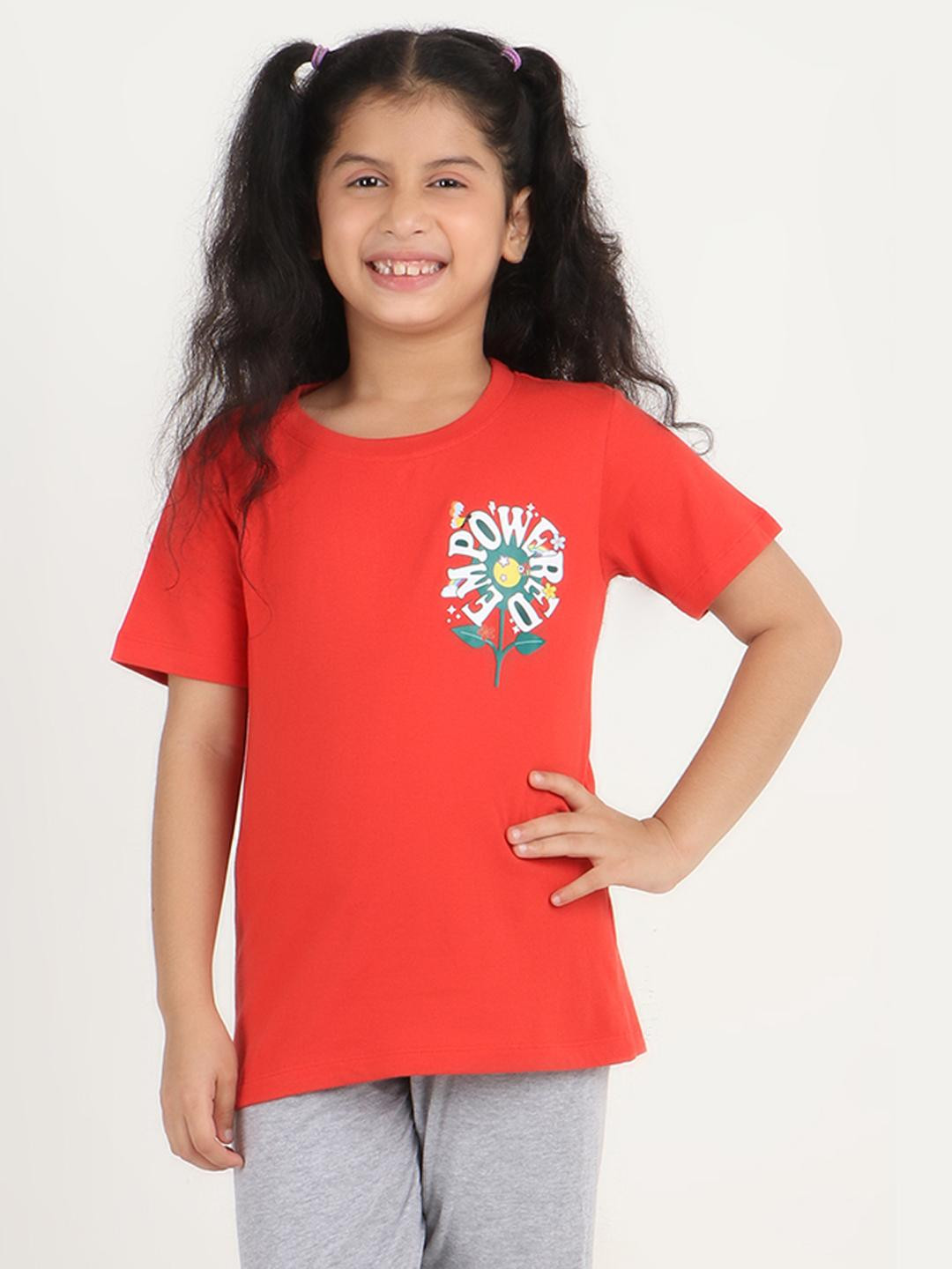 REBORN Boys Red Round Neck Short Sleeves Printed Cotton Casual T-Shirt