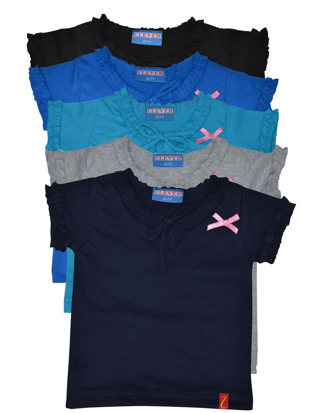 CLEVER Girls Pack of 5 Lace-Up Short Sleeve Peplum Top