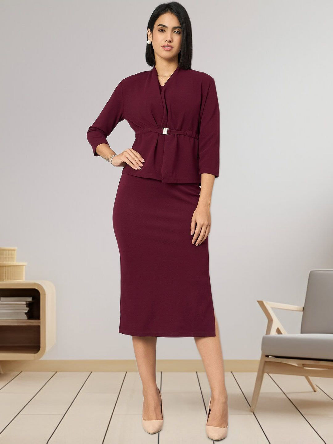 R.Code by The Roadster Life Co. Sheath Midi Dress With Frill Shrug