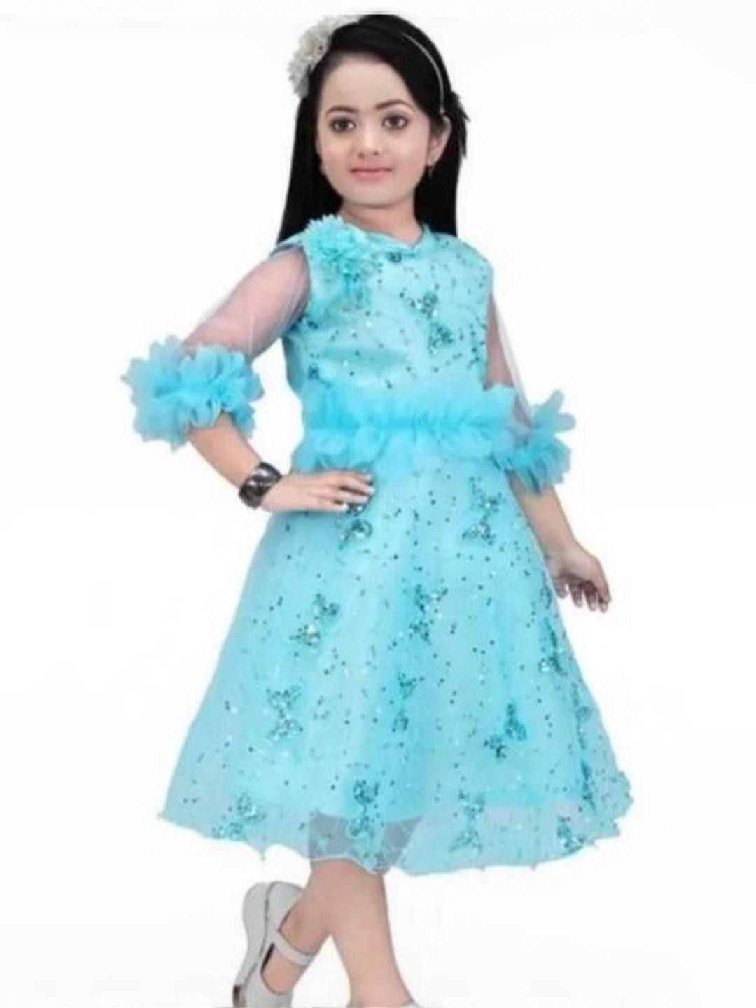 STUMBLE FASHION Girls Blue Fit and Flare Dress