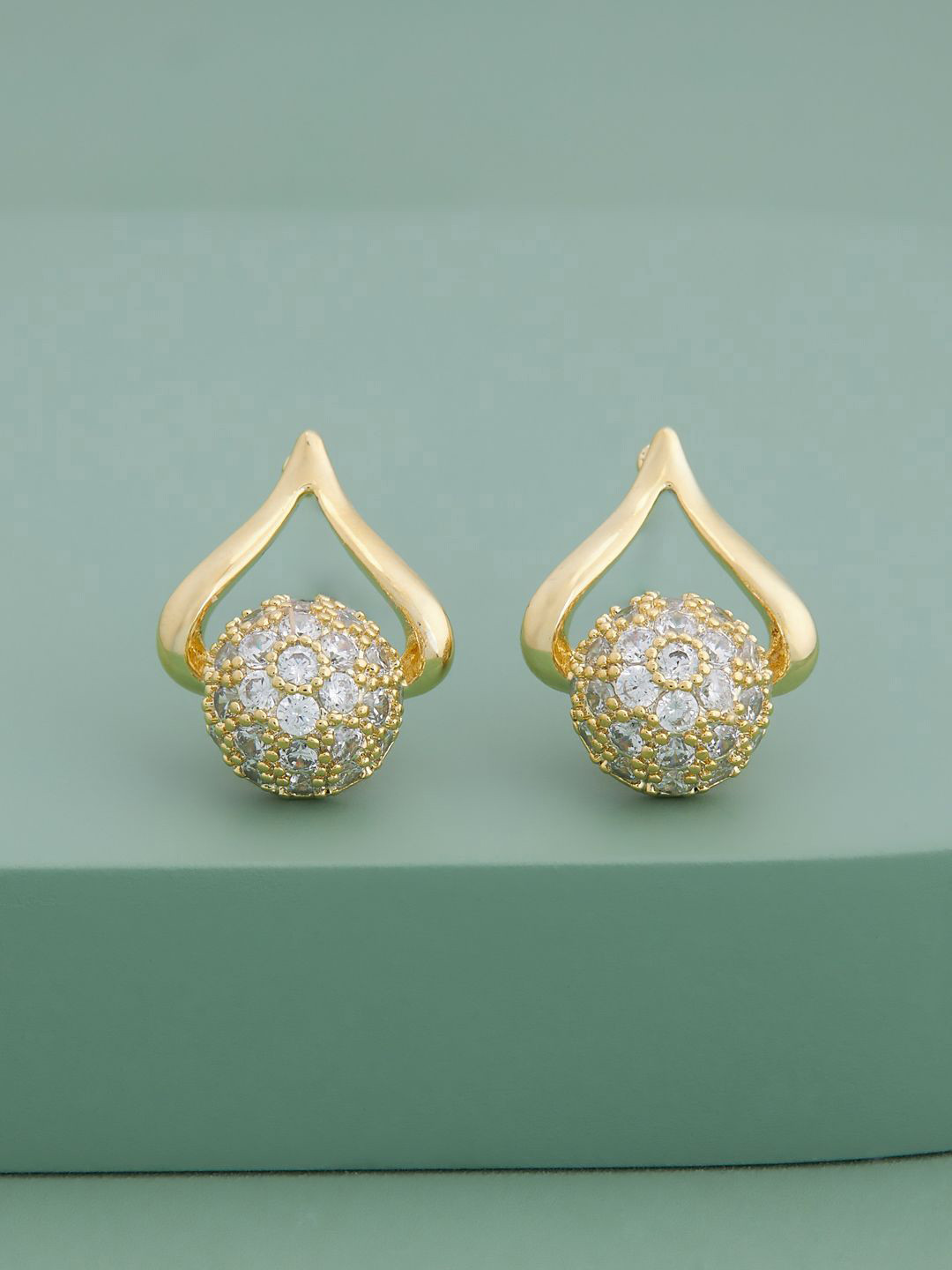Kushal's Fashion Jewellery Gold-Plated Zircon Circular Shaped Trendy Studs Earrings