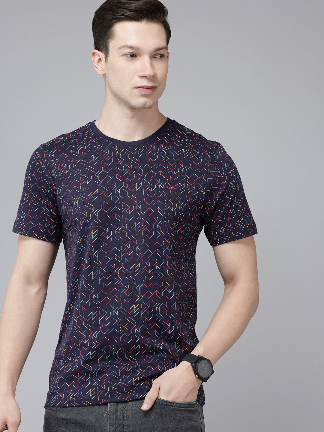 ColorPlus Geometric Printed Pure Cotton Casual T-shirt