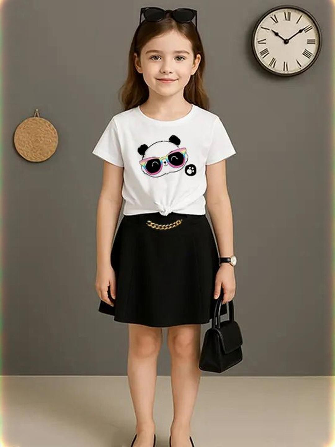 Eddlees Girls Panda Print Top With Skirt