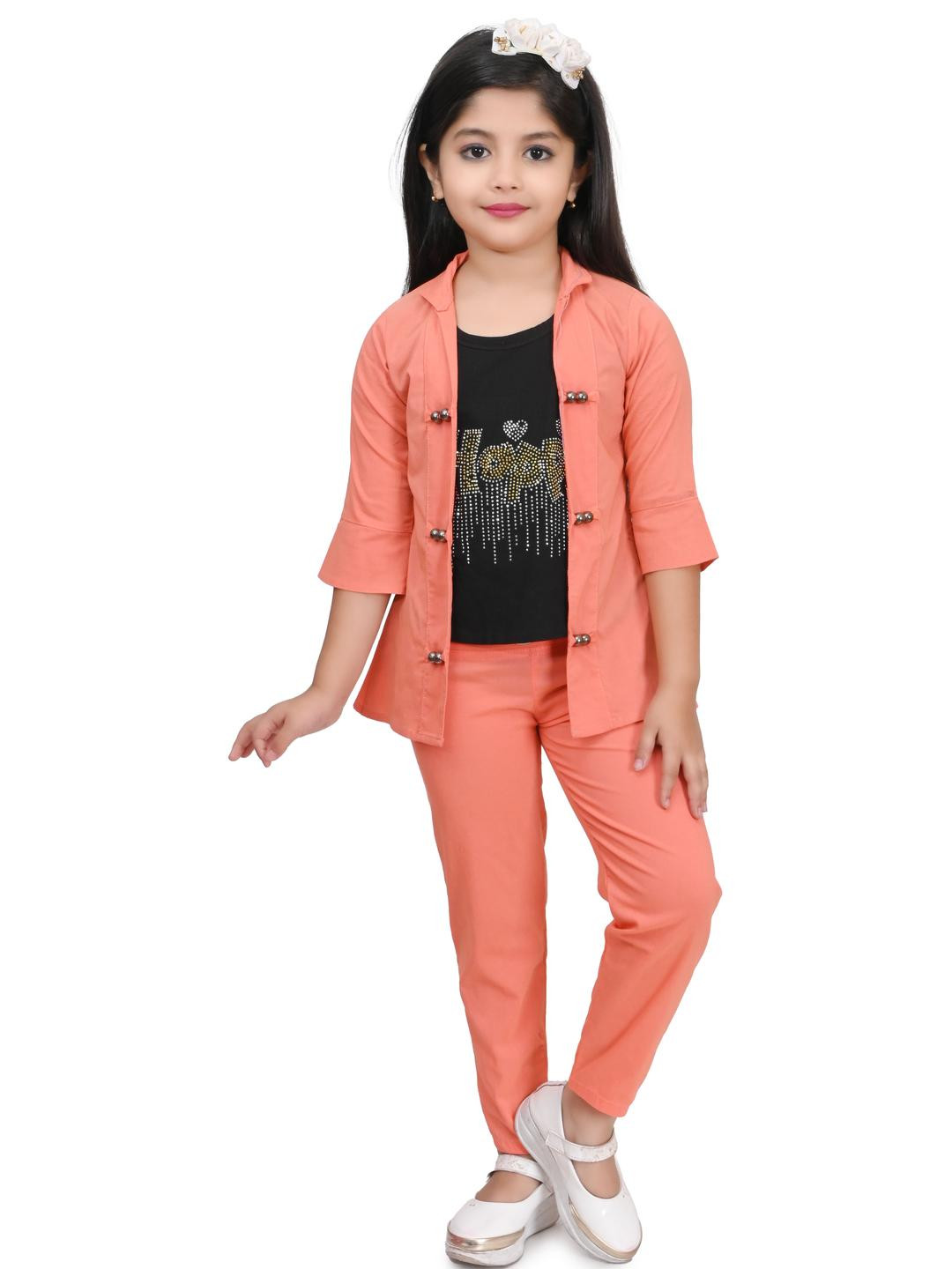 FARIHA FASHIONS Girls Cotton Blend Shirt with Trousers