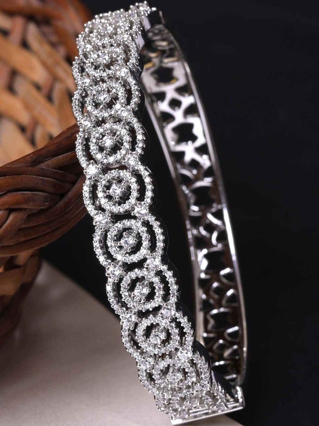 FASHION EMPIRE Women American Diamond Rose Gold-Plated Bangle-Style Bracelet