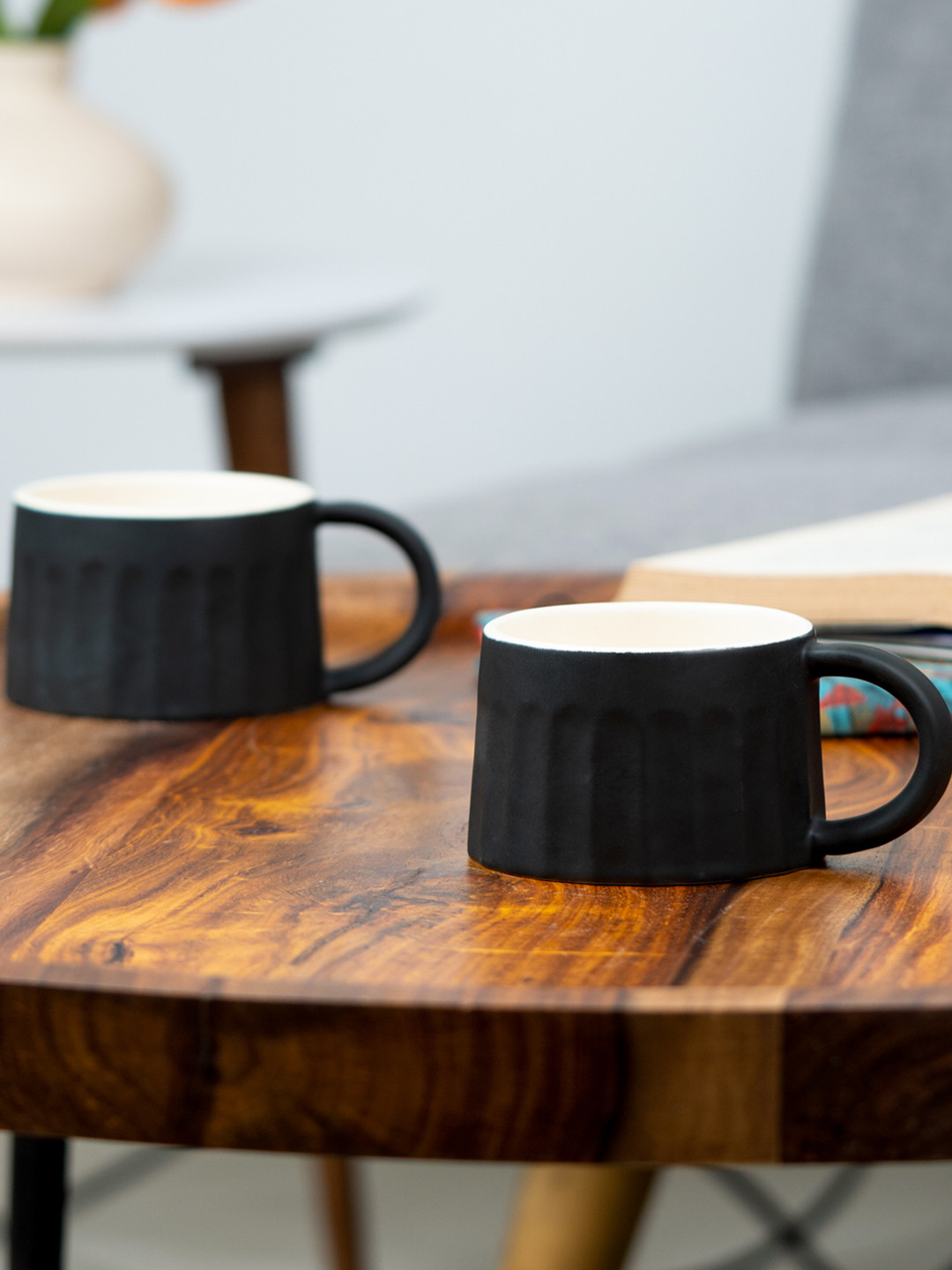 SHAY Personalised Happy Couple Anniversary Black Ceramic Handmade 2 Piece Cups-300ml