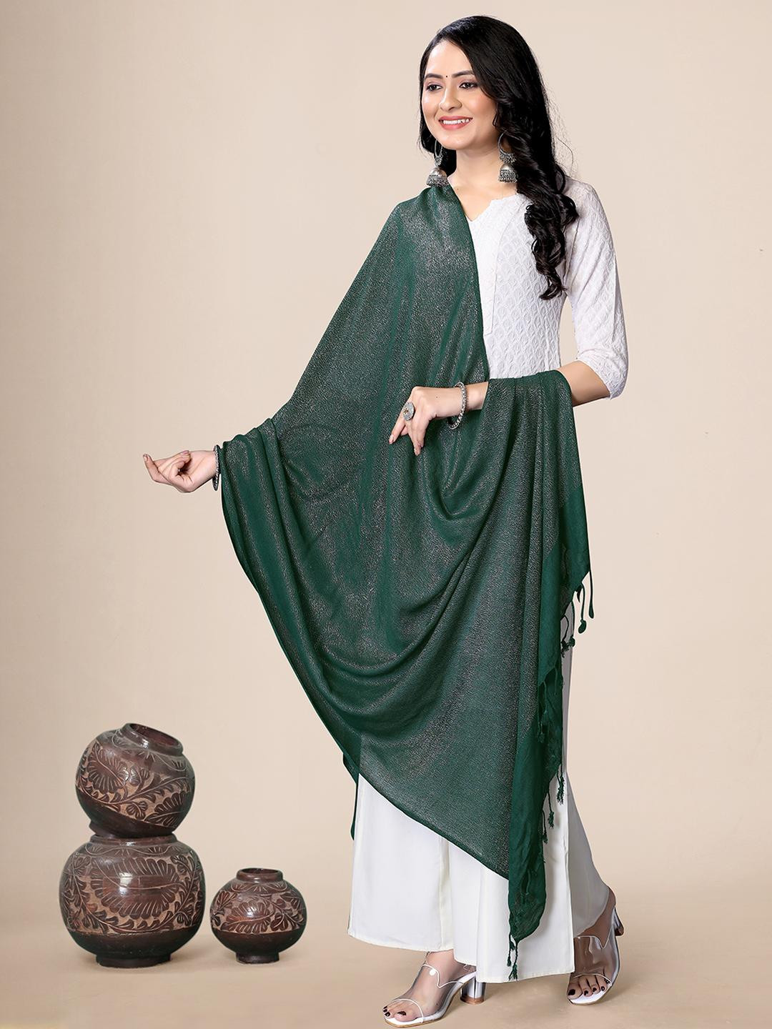 EBADAT Women Green Viscose Rayon Scarf