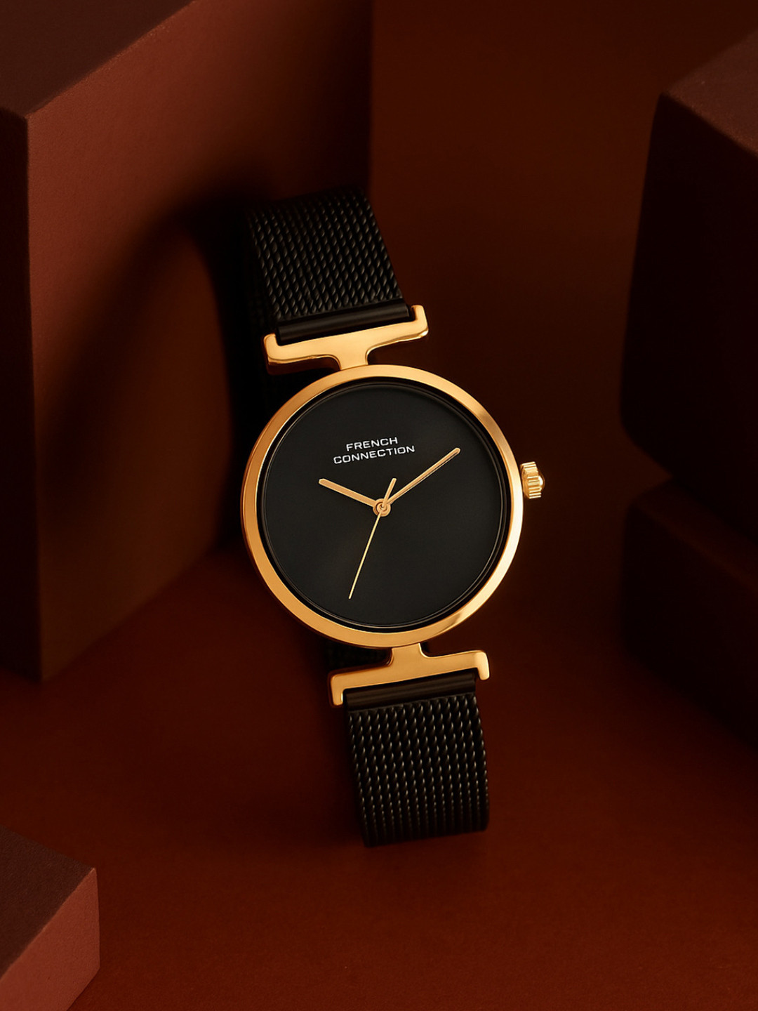 French Connection Solaryn Women Round Dial Textured Straps Analogue Watch FCU7BM