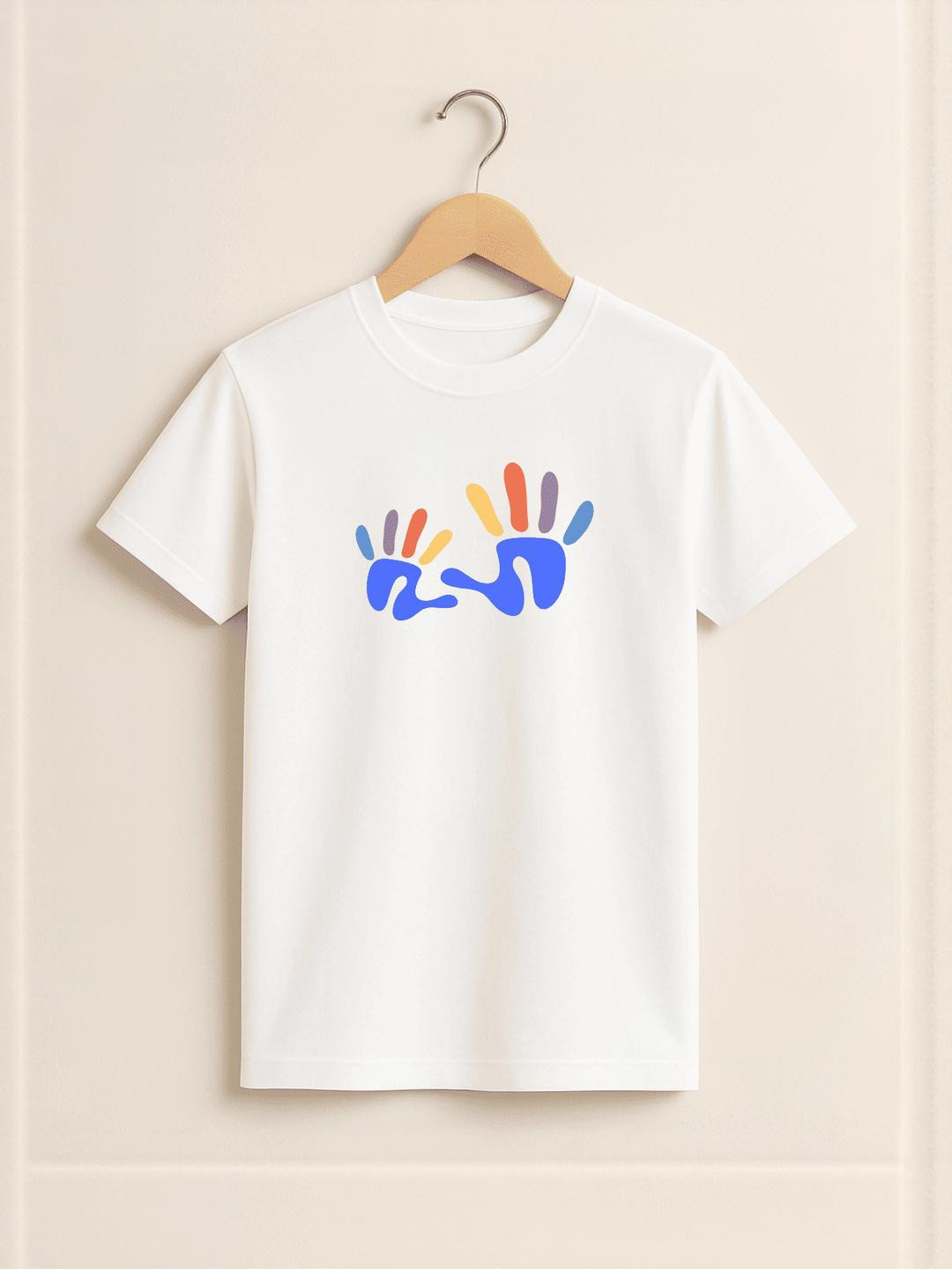KIDAROO Kids White Pure Cotton Hand Print Casual T-shirt