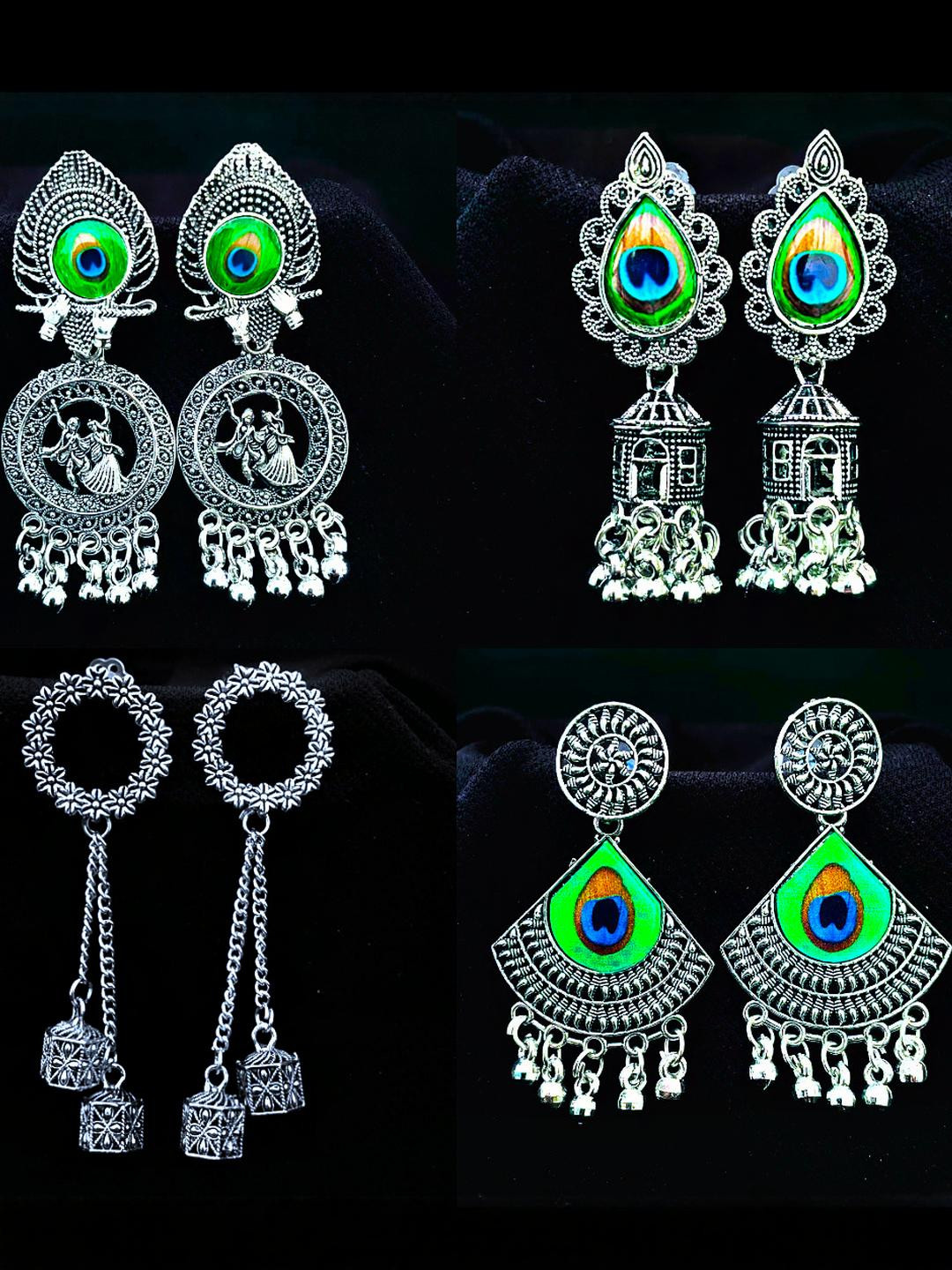 ANNORA INTERNATIONAL Silver Pack of 4 Jhumkas Earrings
