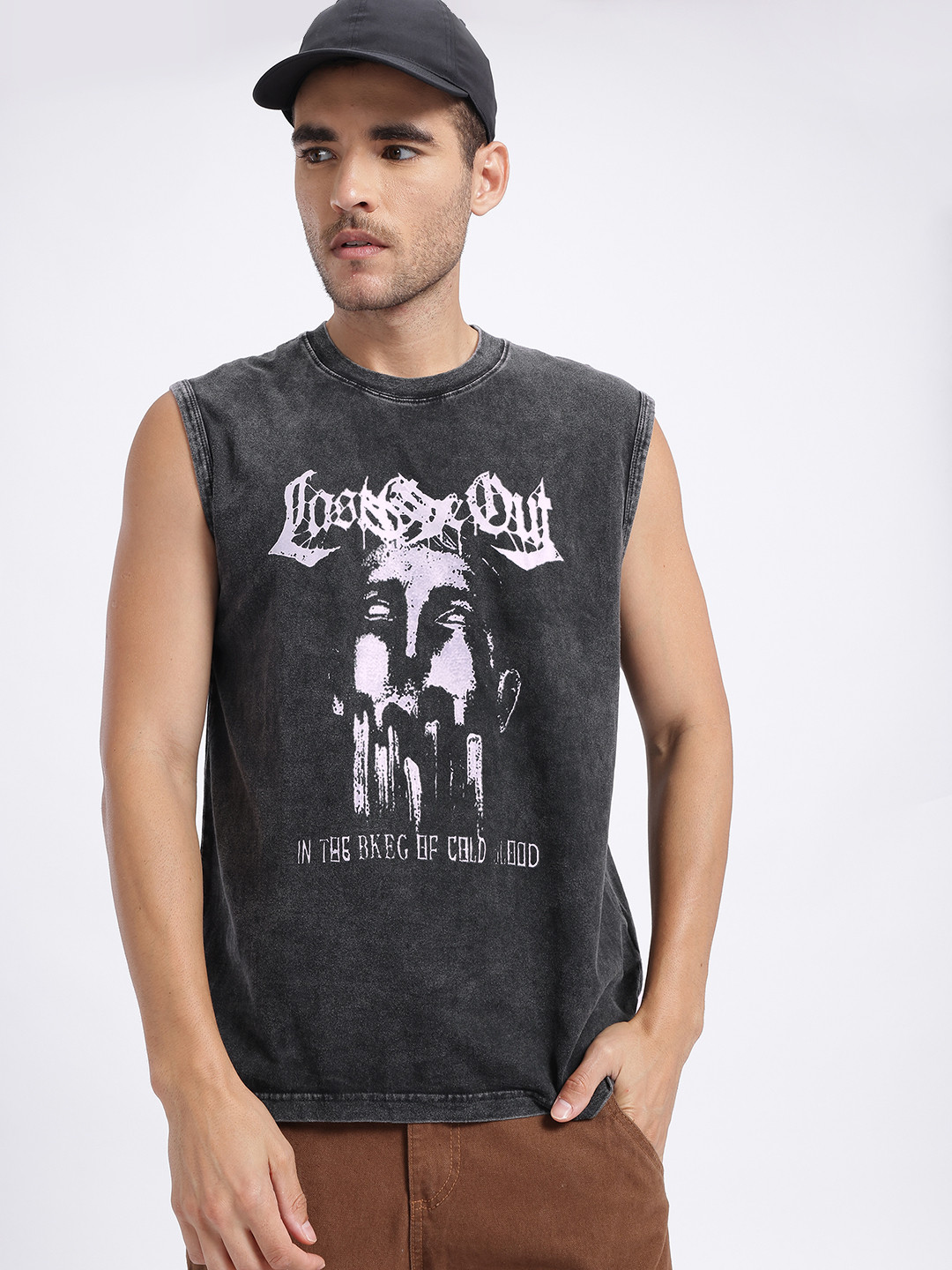 StyleCast x Revolte Washed Effect Printed Sleeveless T-shirt