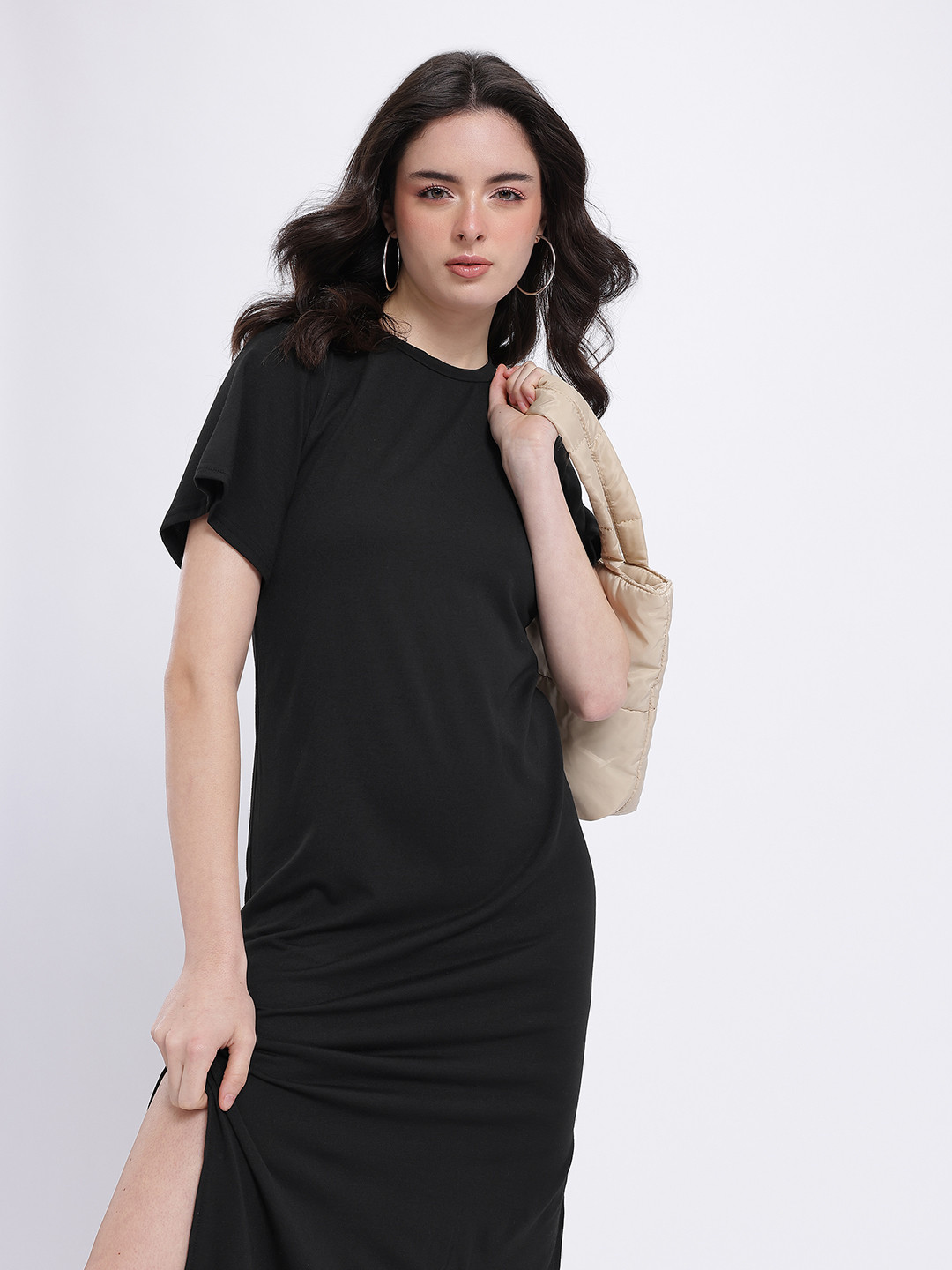 StyleCast x Revolte Round Neck Midi Slip-On T-shirt Dress with Side Slits