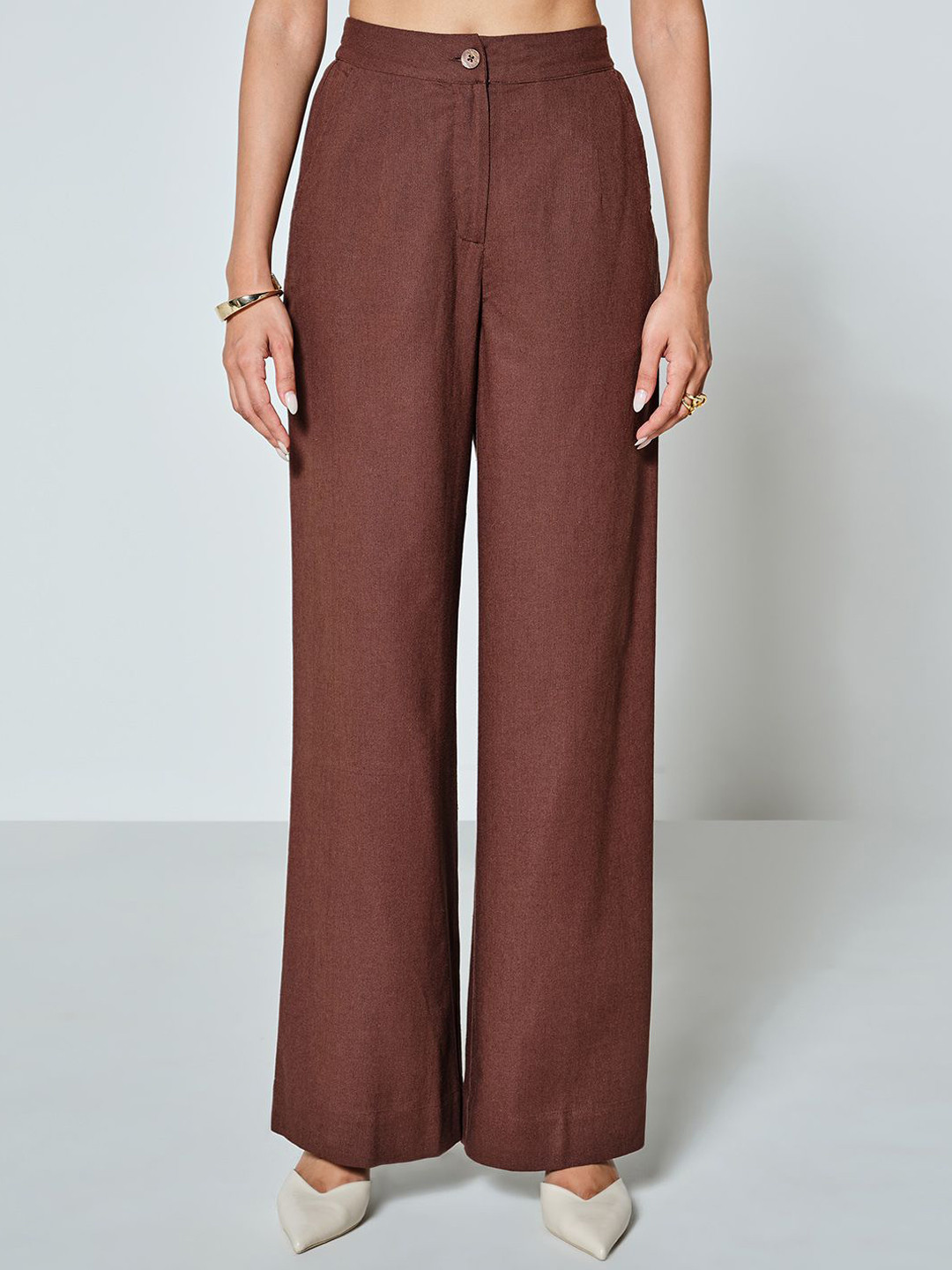AND Women Relaxed Fit High-Rise Flat-Front Parallel Trousers
