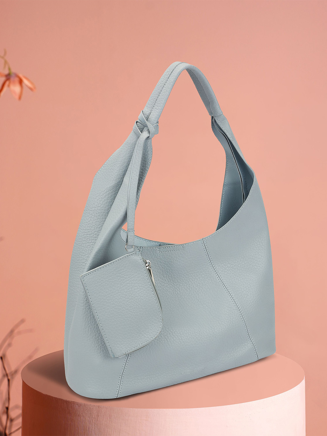 Metro Women Textured Half Moon Hobo Bag with Pouch & Front Coin Pocket