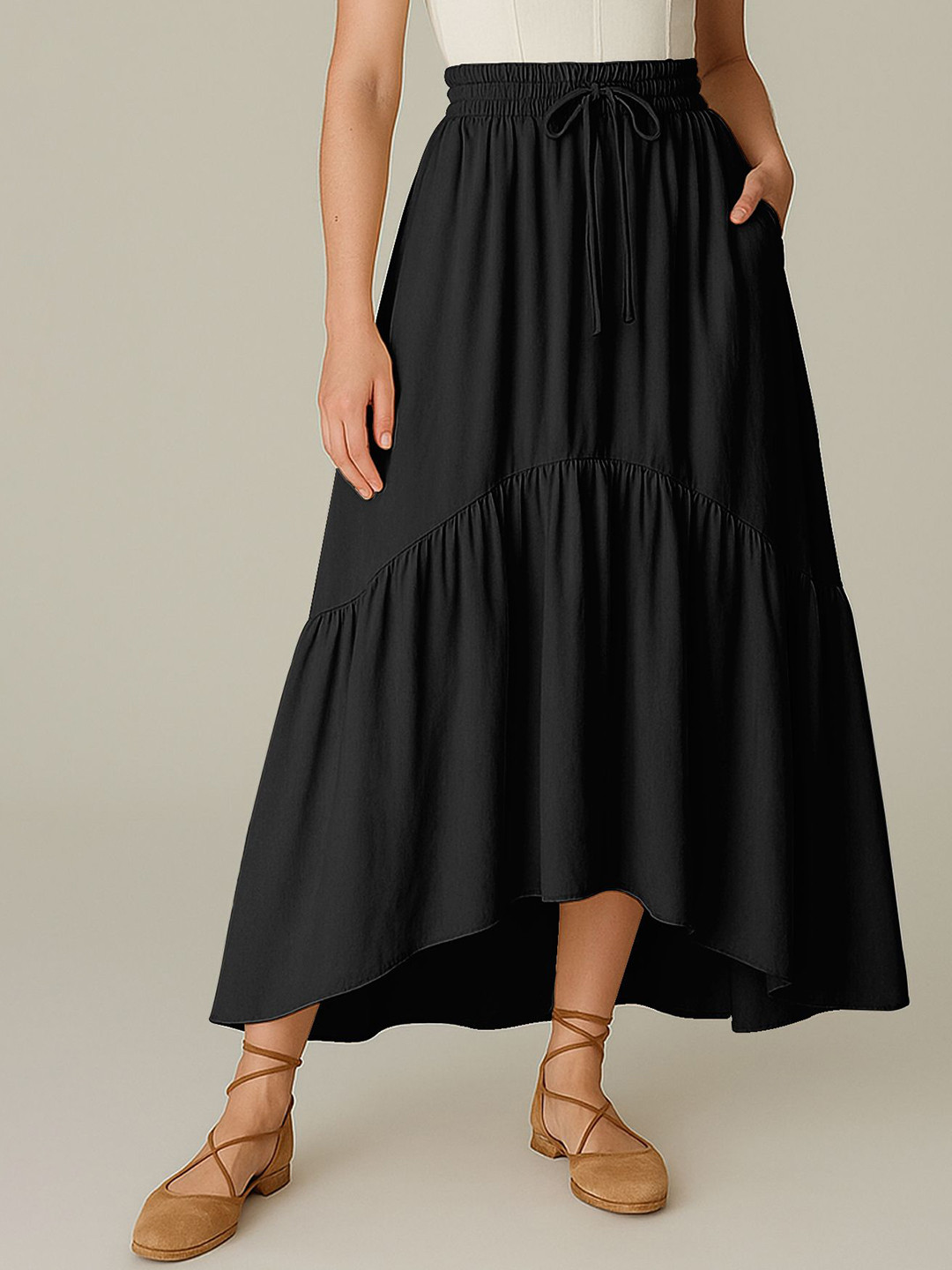Moomaya Renaissance Style Tiered Maxi Skirt With Pockets