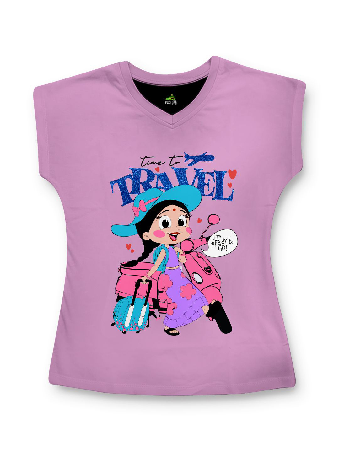 Chhota Bheem Girls Chhota Bheem Graphic Printed V-Neck Cotton T-shirt