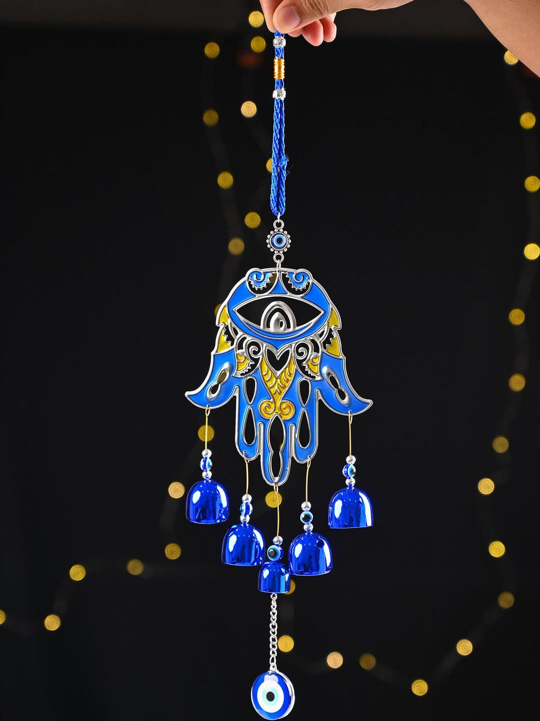 HINDCRAFT Evil Eye Nazar Battu with Hamsa Palm Windchime