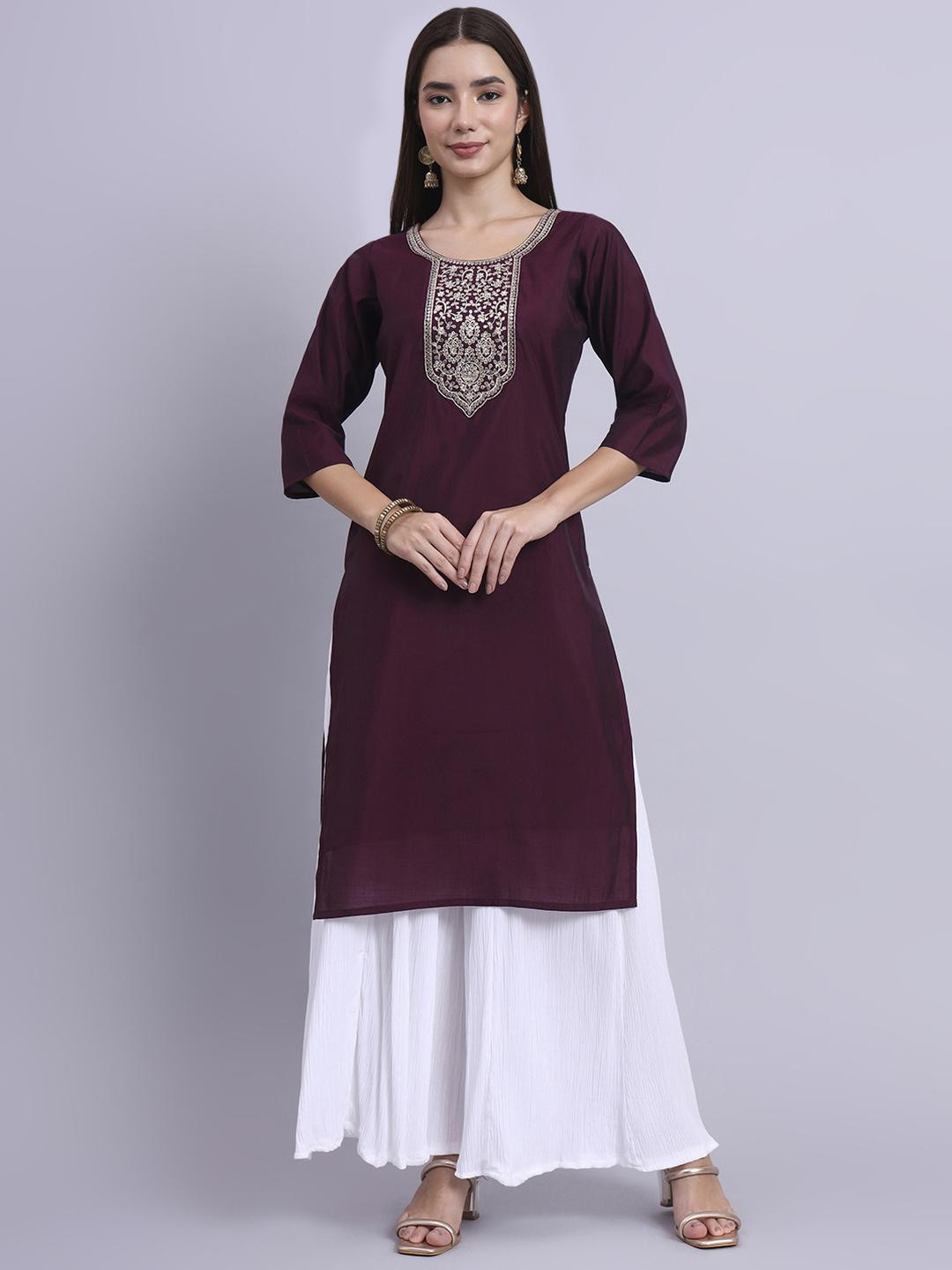 BANJANAN Women Violet Cotton Silk Kurtas