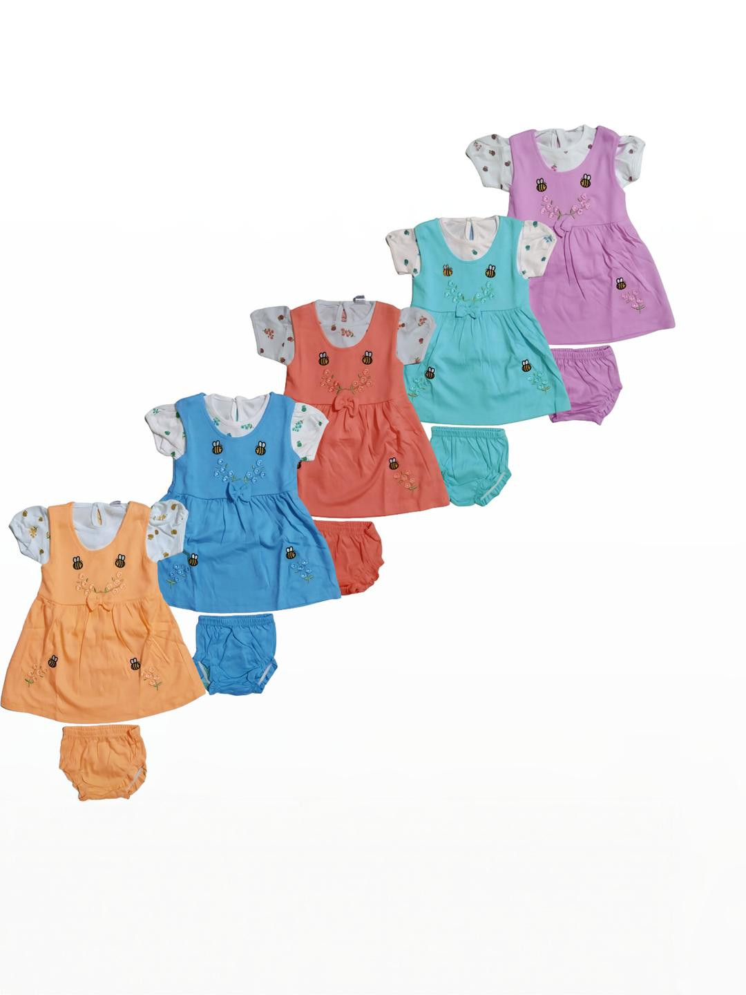 SK NAREN Girls Set Of 5 Multicoloured Round Neck Printed Cotton Top & Slip On Shorts