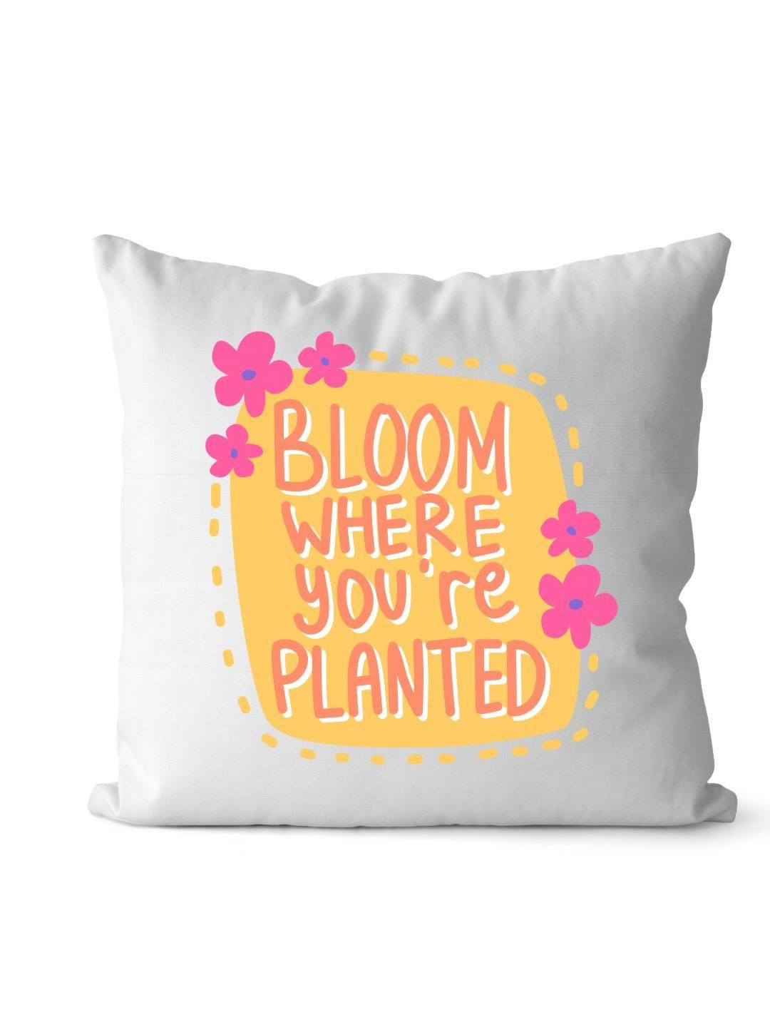 Loops n knots White & Yellow Bloom Where You're Planted Printed Pre-Filled Cushion