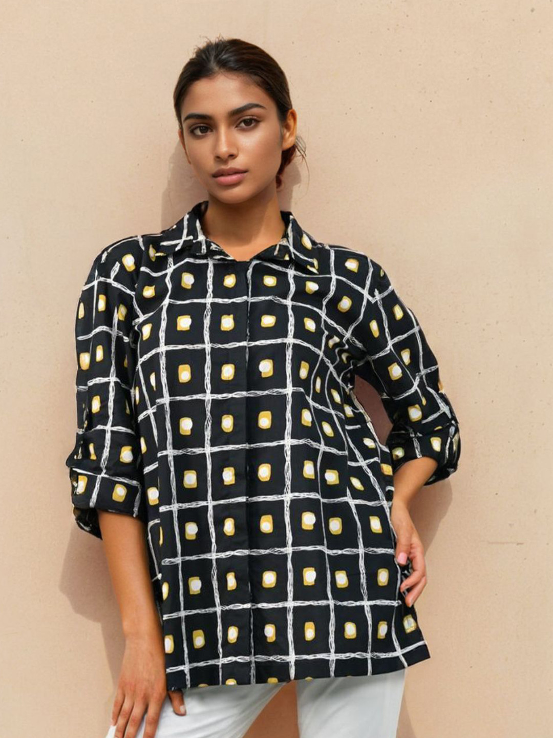 Zolo Label Black Check Printed Cotton Shirt