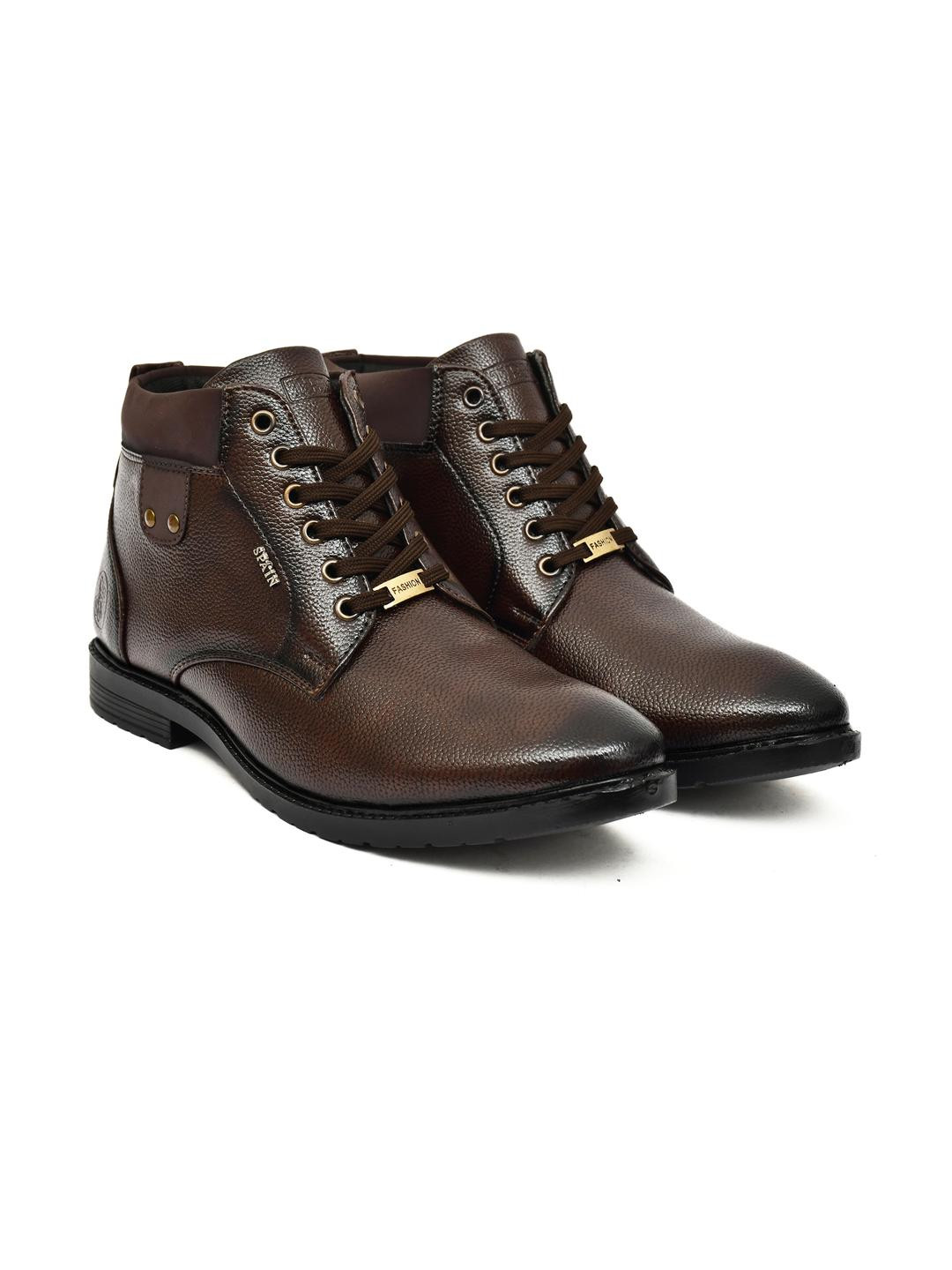TRM Men Synthetic Brown Block Lace-Up Chelsea Boots