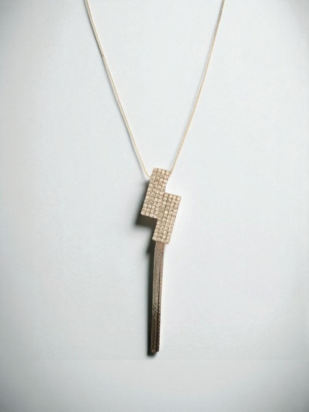 SAPRAA TRENDS Silver Oxidized-Plated Stone-Studded Statement Long Chain Pendant