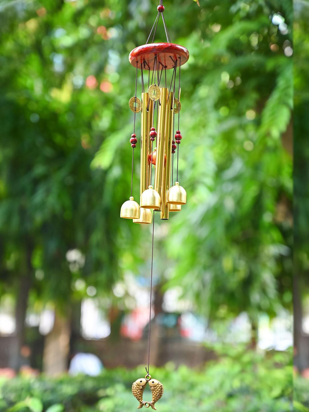 HINDCRAFT Gold Toned Fish And Bell Detail Beads And Metal Wind Chime