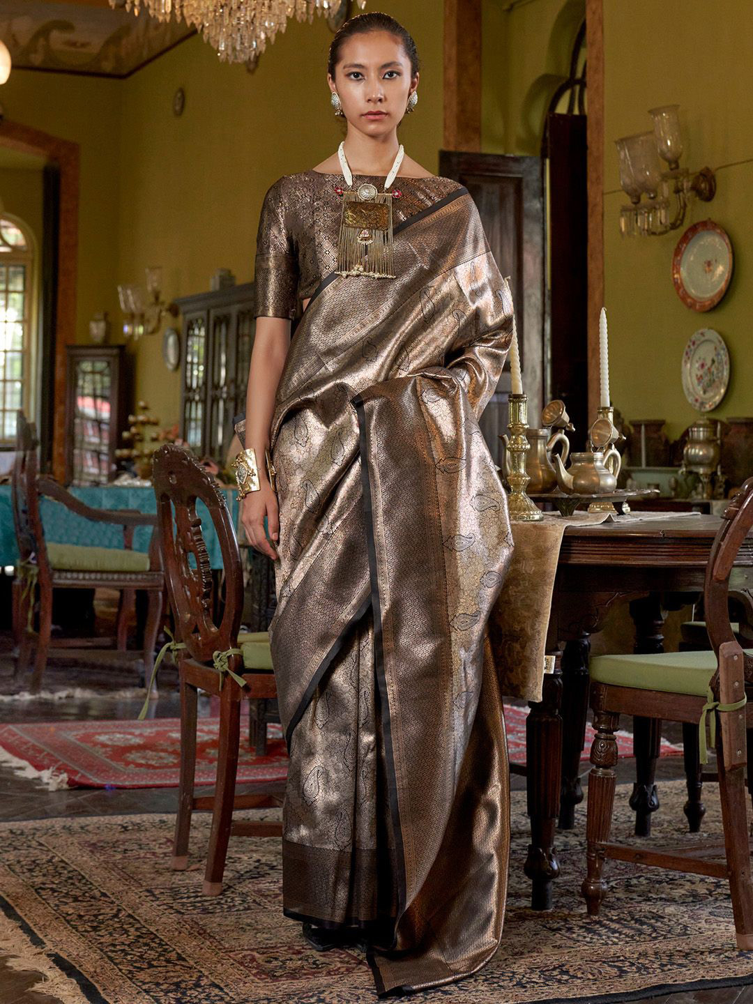 all about you Ethnic Motifs Woven Design Zari Kanjeevaram Saree