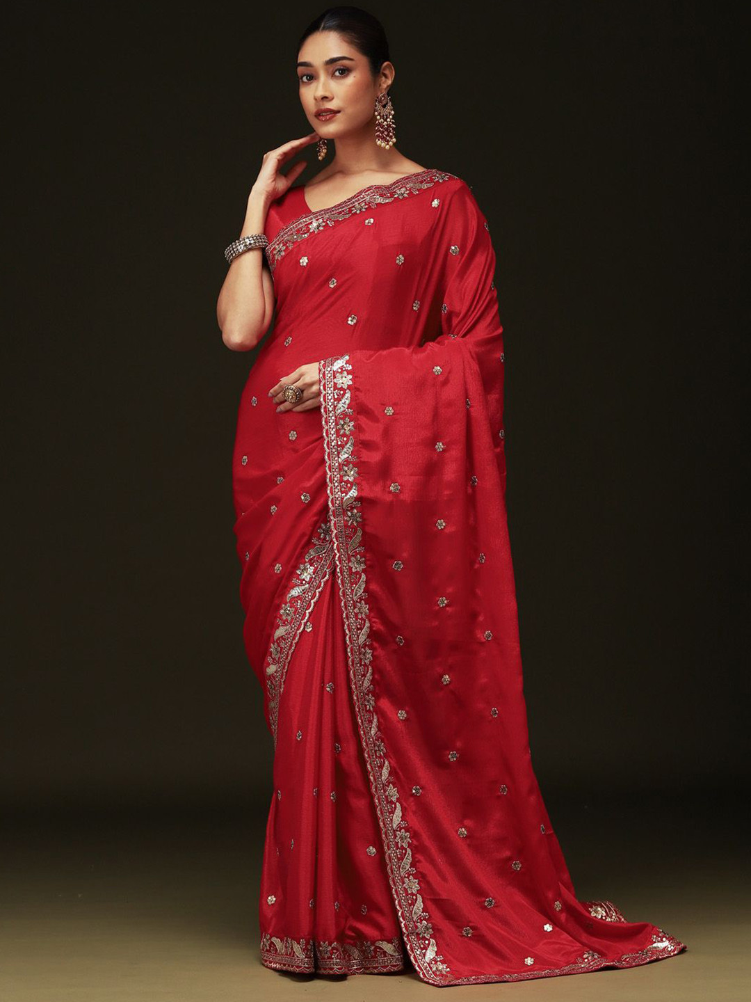 Saree mall Ethnic Motifs Embellished Sequinned Pure Chiffon Sarees
